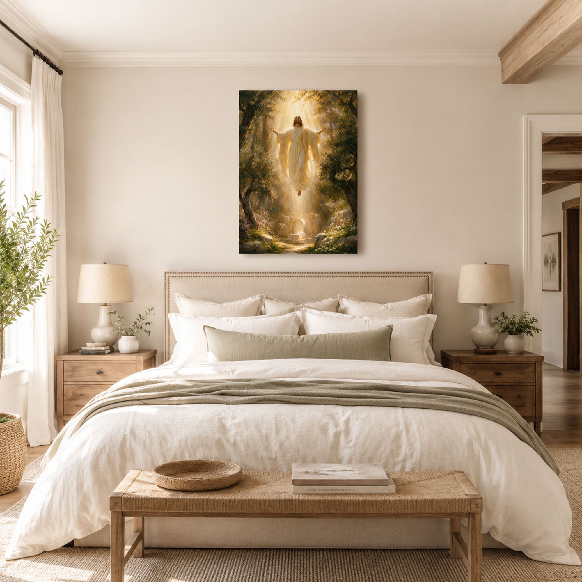 Jesus in Heavenly Light Canvas Print, Christian Home Decor