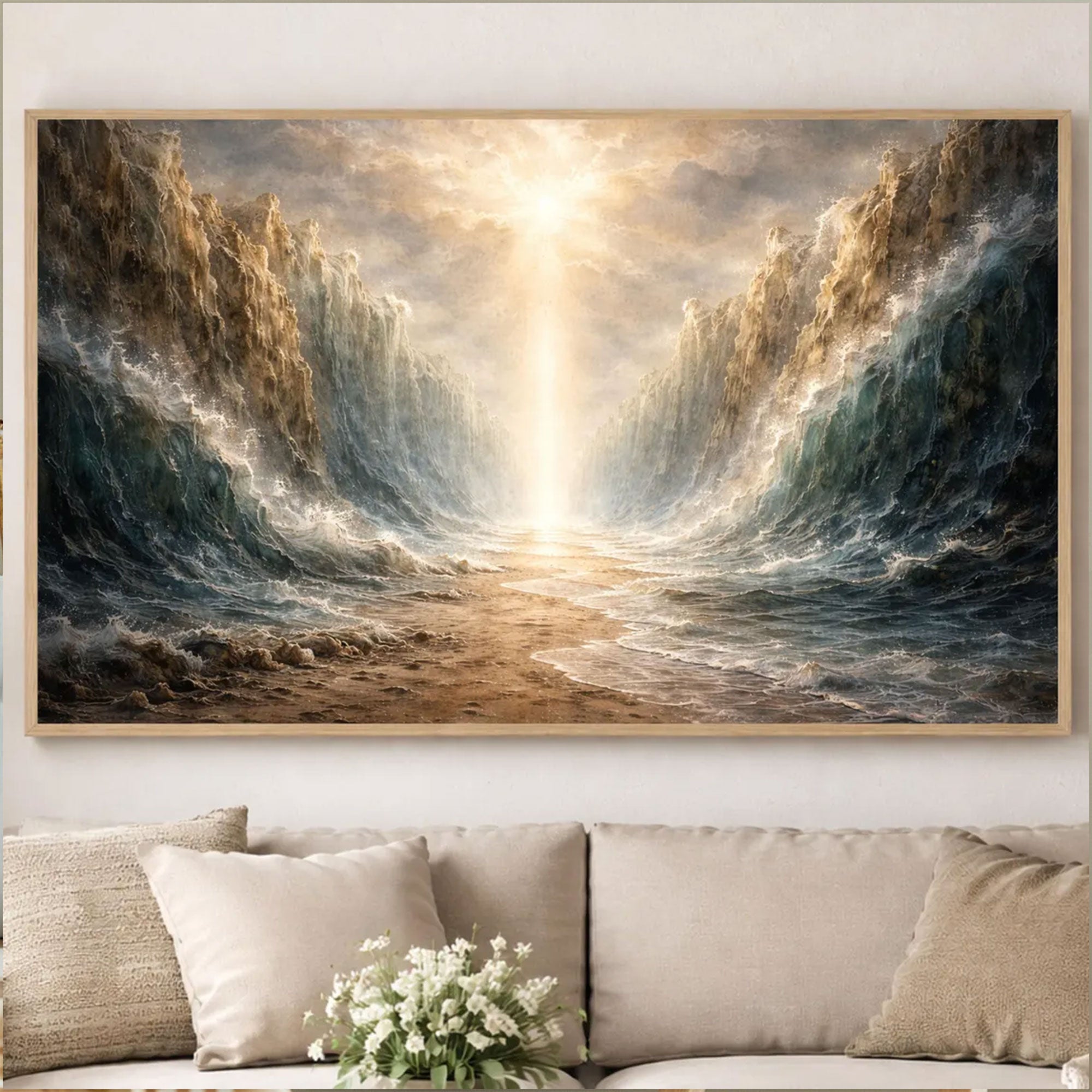 Parting of the Red Sea Canvas Wall Art, Moses Exodus Painting, Christian Faith Home Decor