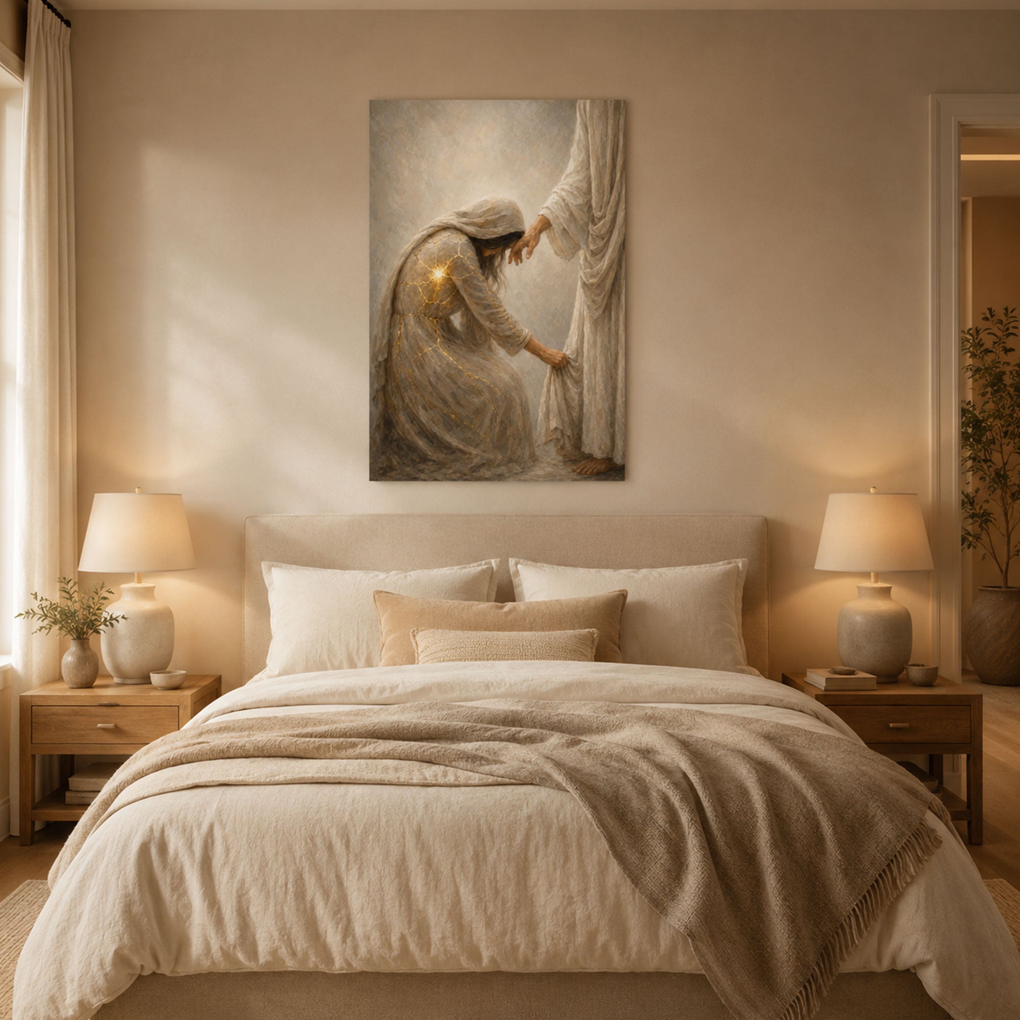 Jesus Healing the Woman Who Touched His Garment Canvas Print, Christian Faith Wall Art, Religious Home Decor Gift