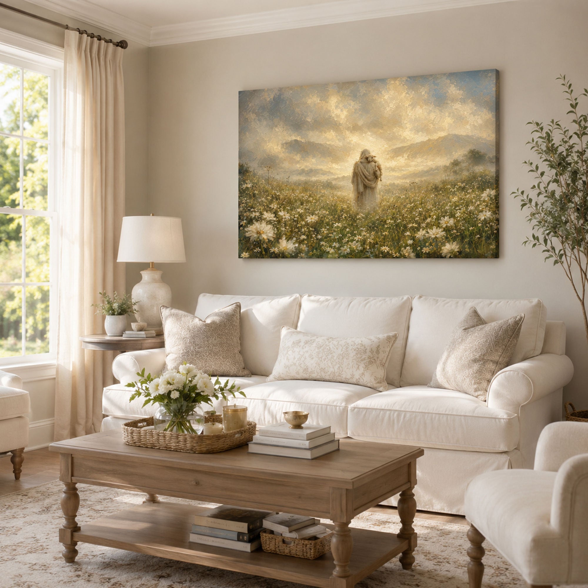 Jesus the Good Shepherd Carrying a Lamb Canvas Print, Christian Home Decor
