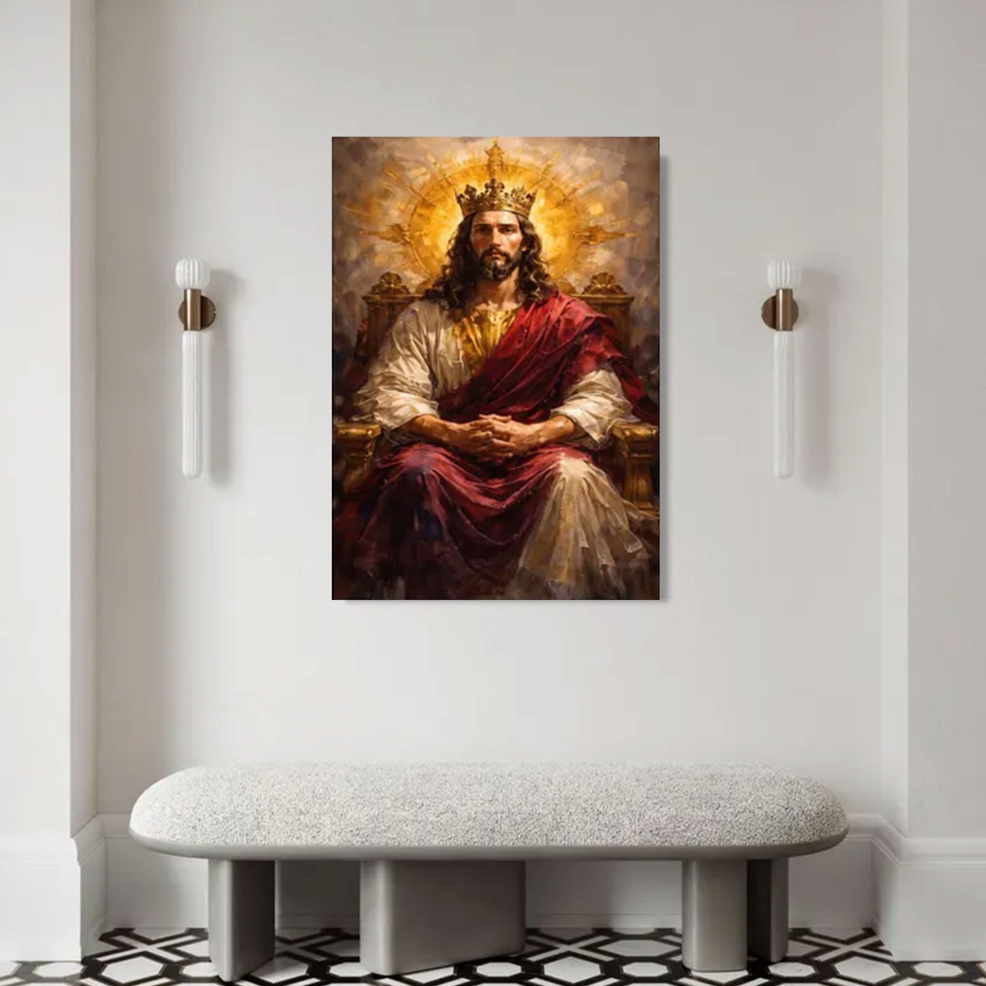 Regal Jesus Christ King Canvas Print Crowned Religious Wall Art Sacred Christian Faith Decor
