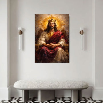 Regal Jesus Christ King Canvas Print Crowned Religious Wall Art Sacred Christian Faith Decor