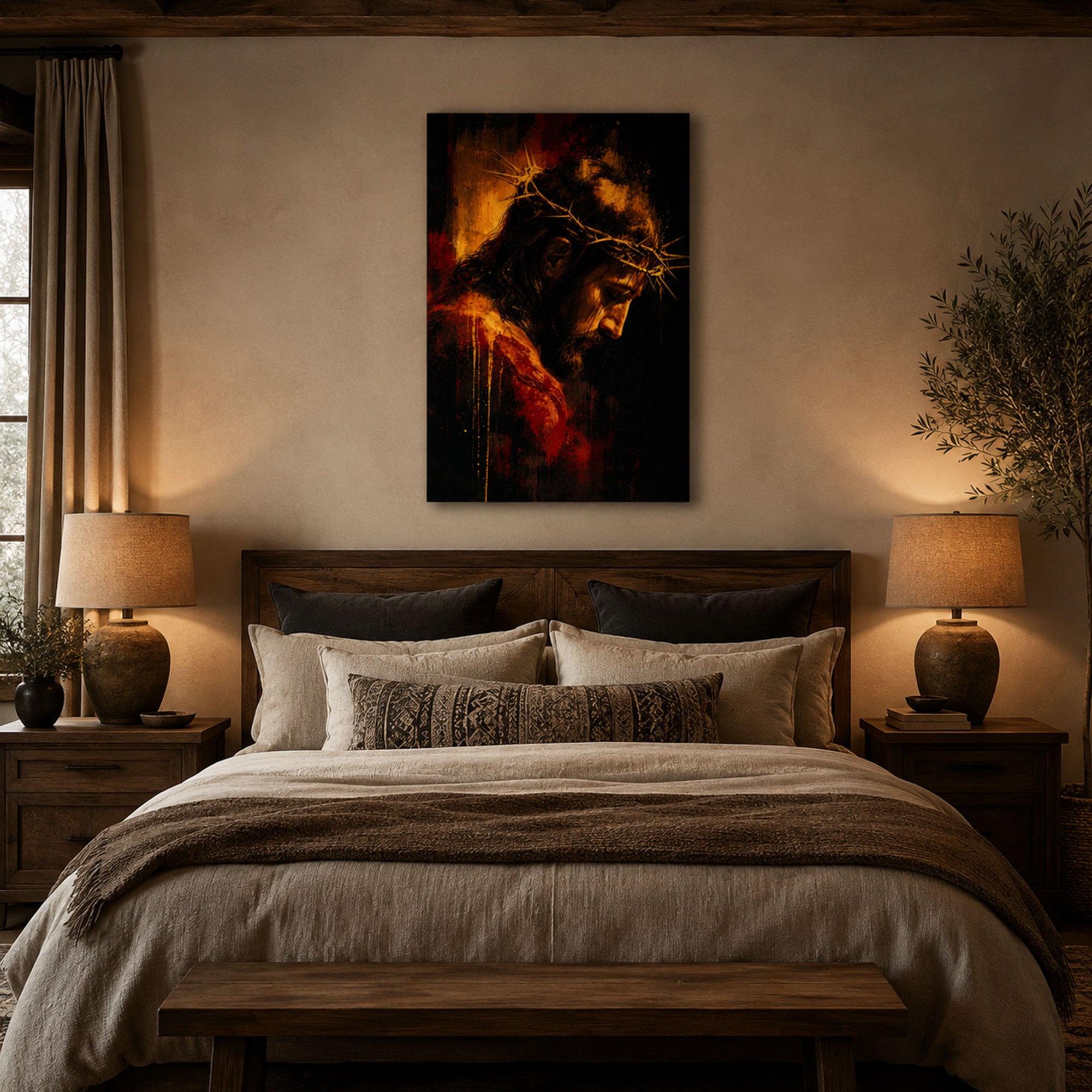 Jesus Crown of Thorns Canvas Print, Sorrowful Christ Christian Home Decor