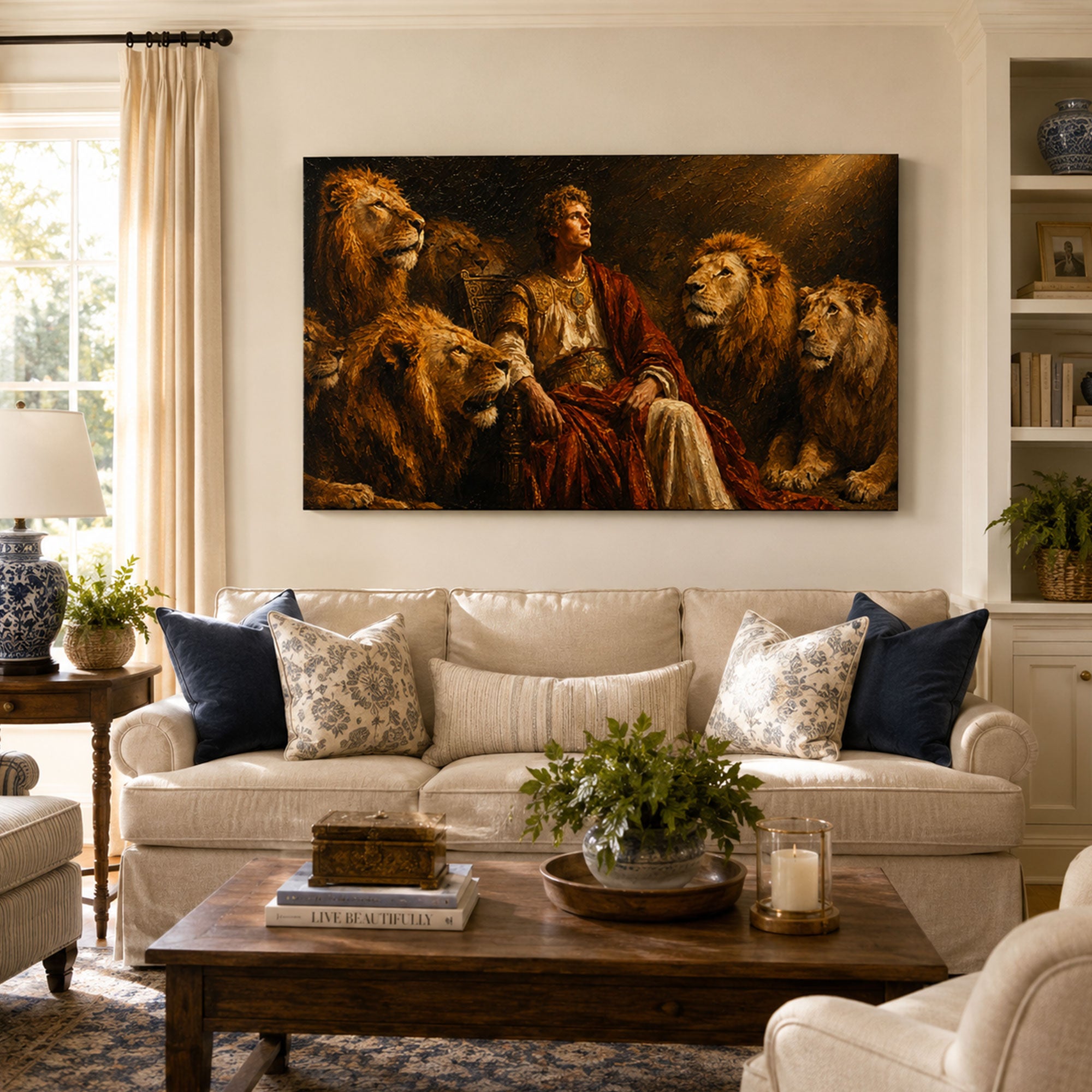 Daniel Kept Safe Among Lions Canvas Print, Christian Home Decor