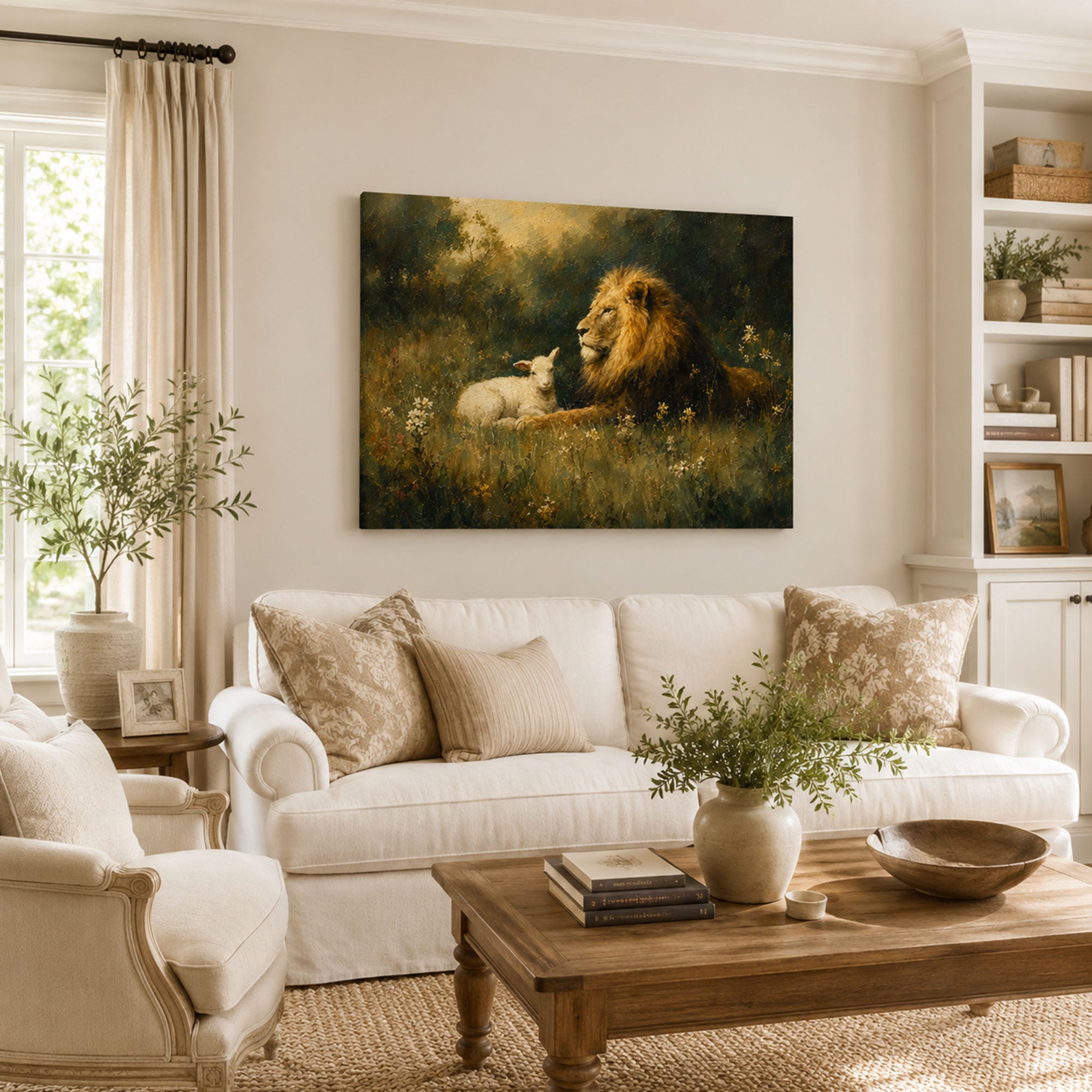Peaceful Kingdom Lion and Lamb Canvas Print, Christian Home Decor
