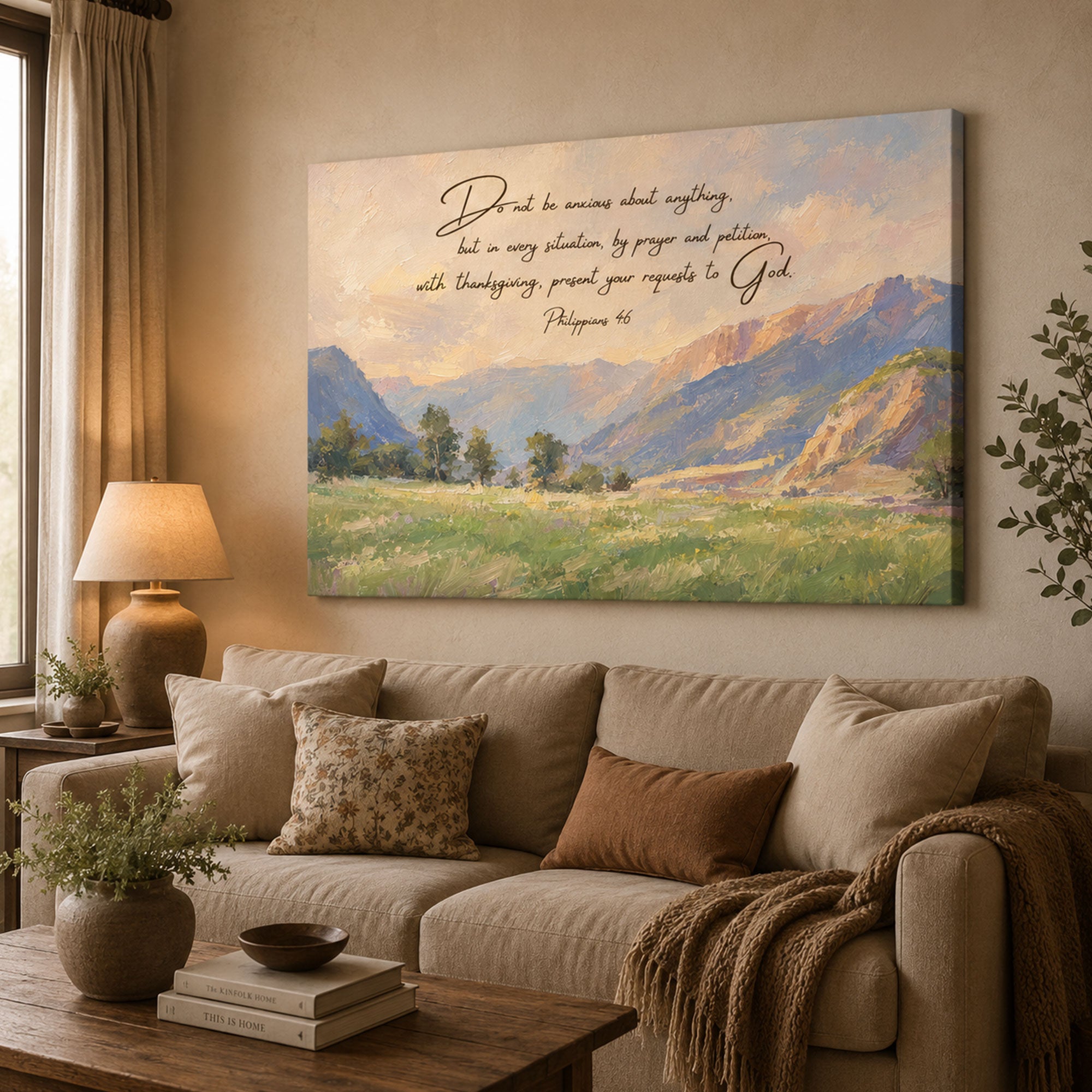 Do Not Be Anxious Philippians 4:6 Canvas Print, Christian Scripture Wall Art, Peaceful Faith Home Decor