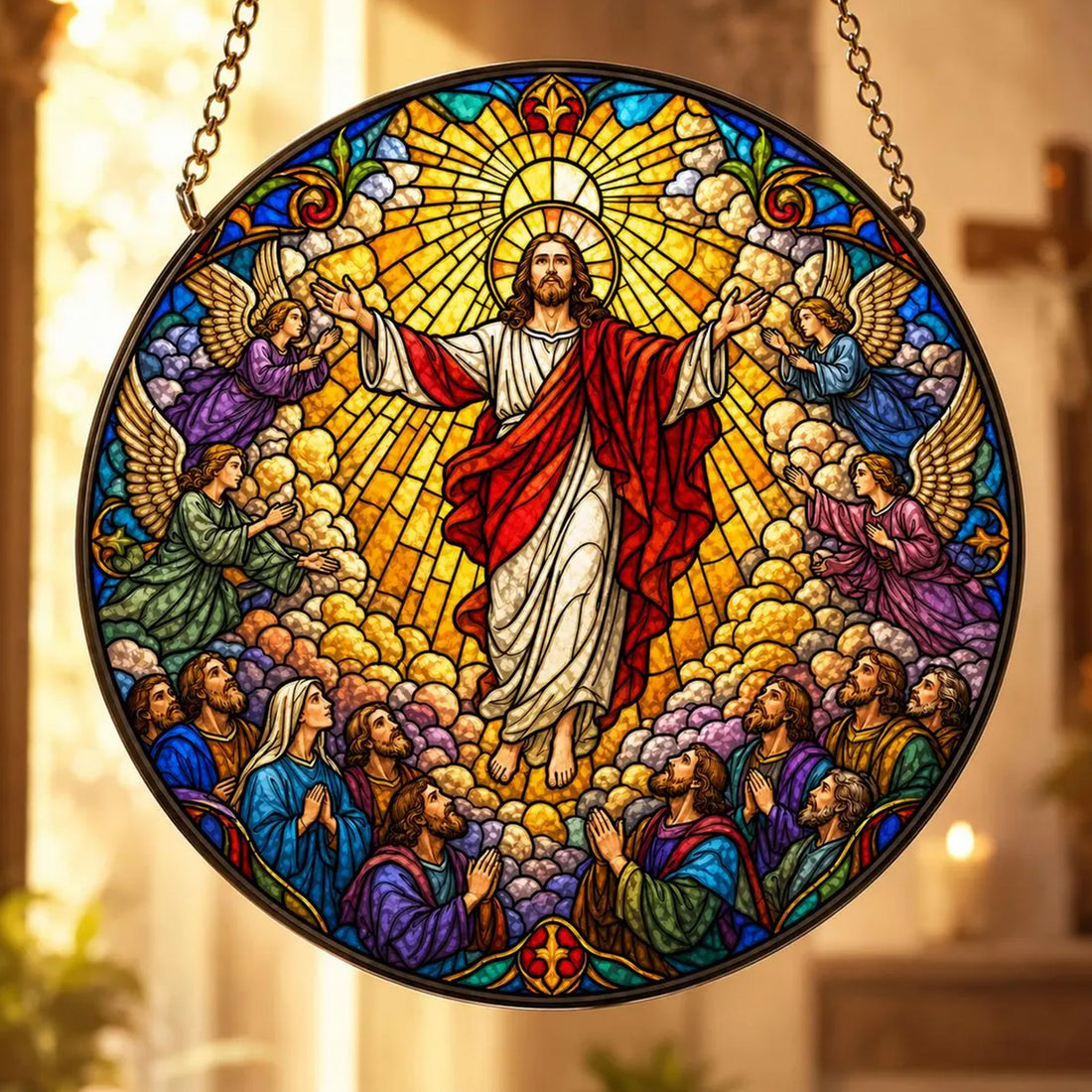 Jesus Ascension Stained Glass Ornament, Christian Window Suncatcher, Religious Faith Gift