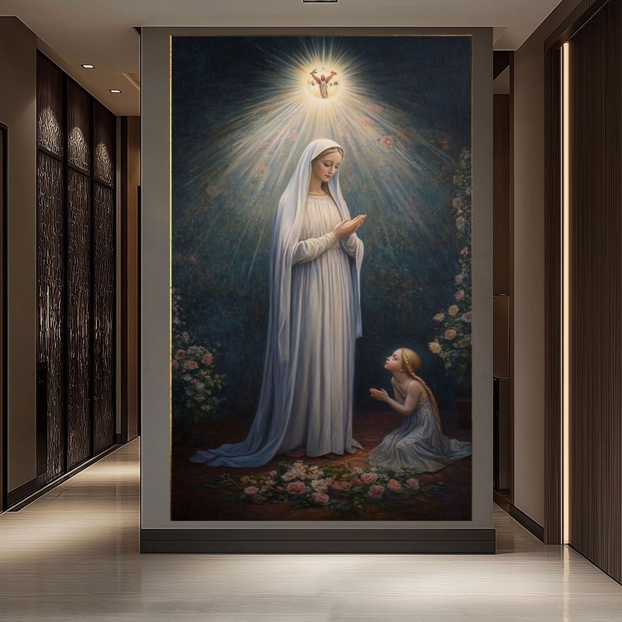 Holy Mary and Child Canvas Wall Art, Virgin Mother Baby Jesus Painting, Catholic Religious Decor