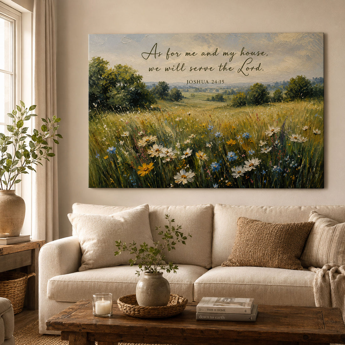 As for Me and My House Joshua 24:15 Canvas Print, Christian Scripture Wall Art, Family Faith Home Decor