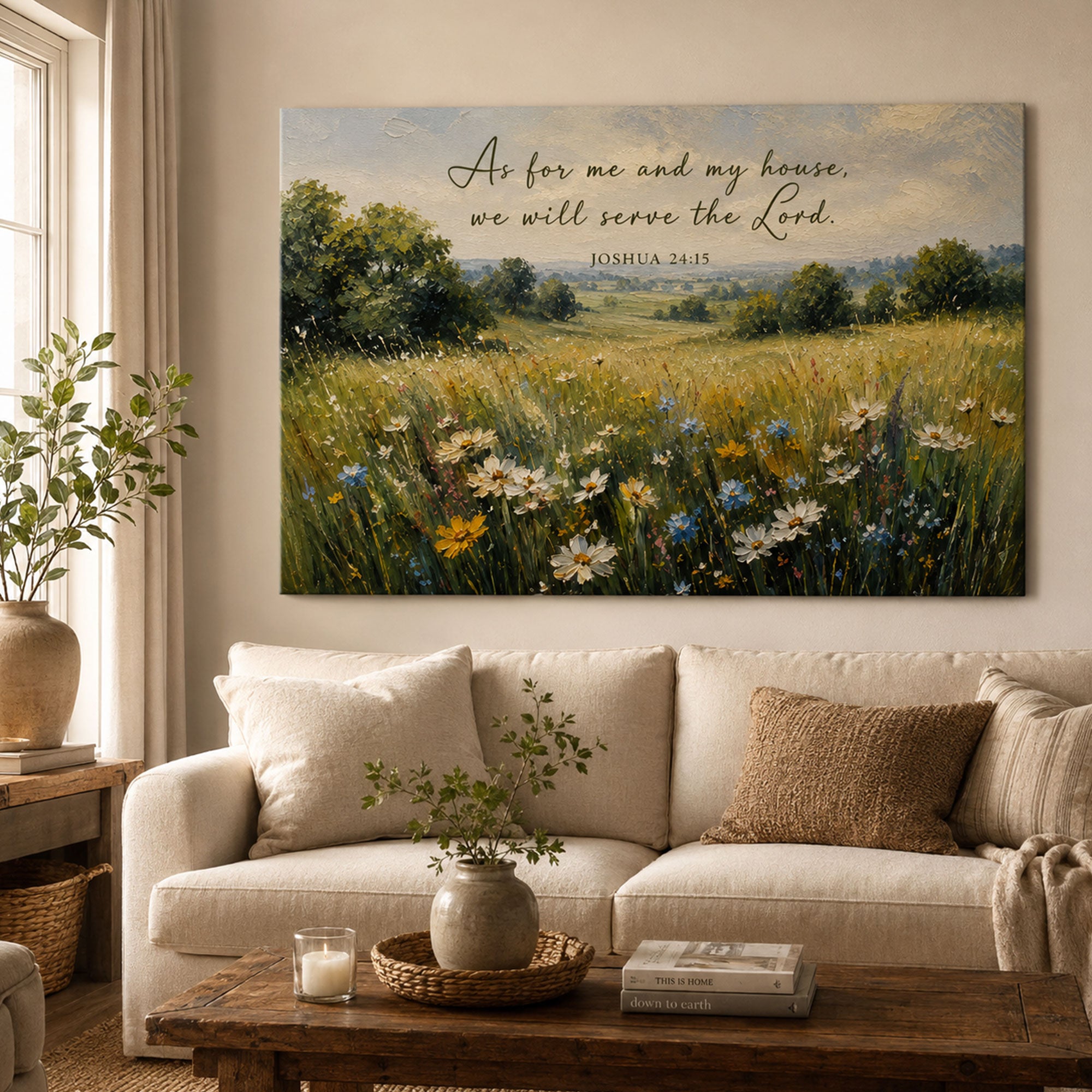 As for Me and My House Joshua 24:15 Canvas Print, Christian Scripture Wall Art, Family Faith Home Decor