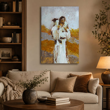 Good Shepherd Jesus Carrying Lamb Canvas Print, Abstract Christian Wall Art, Faith Home Decor