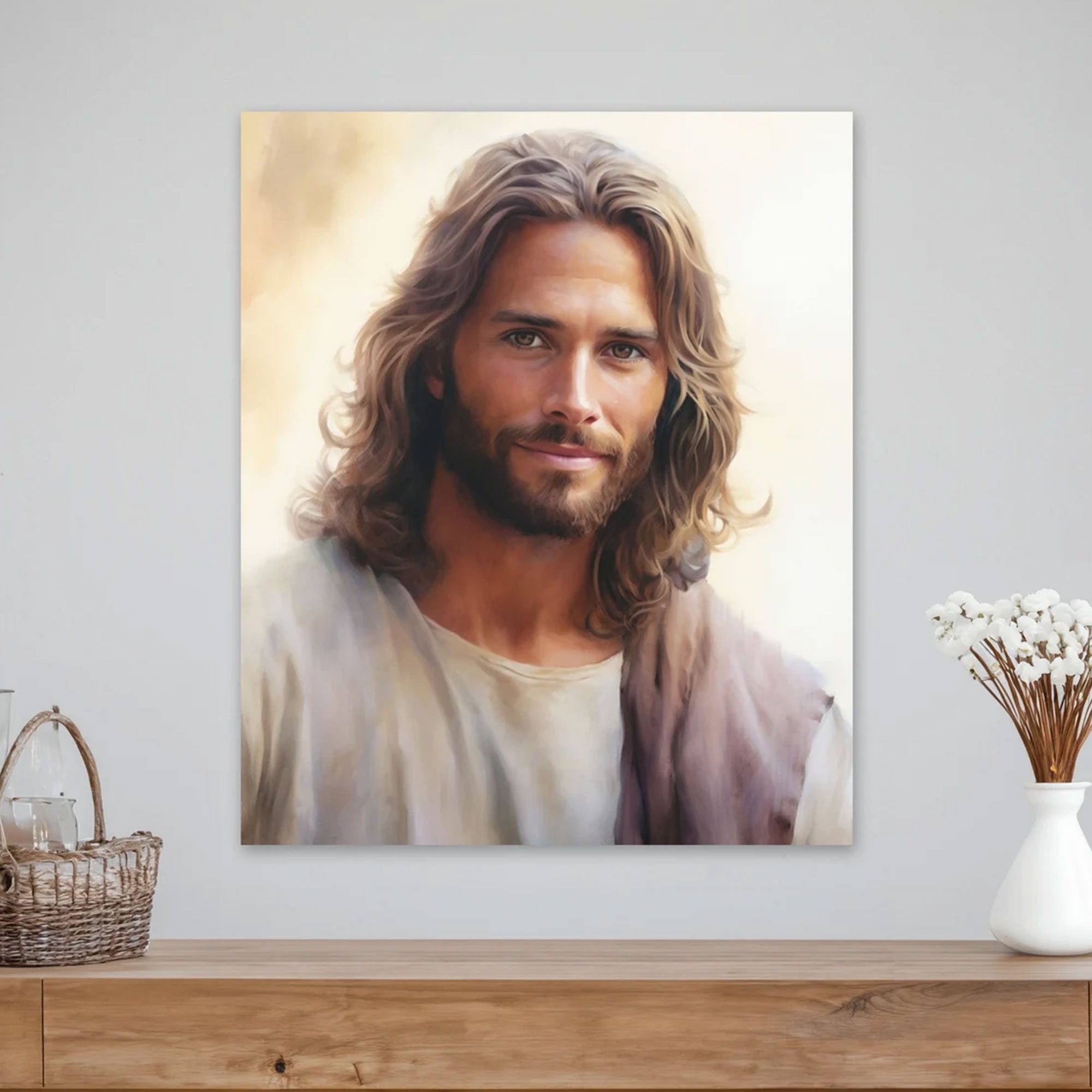 Jesus Portrait Canvas Print, Smiling Jesus Wall Art, Ready to Hang Christian Home Decor, Religious Gift
