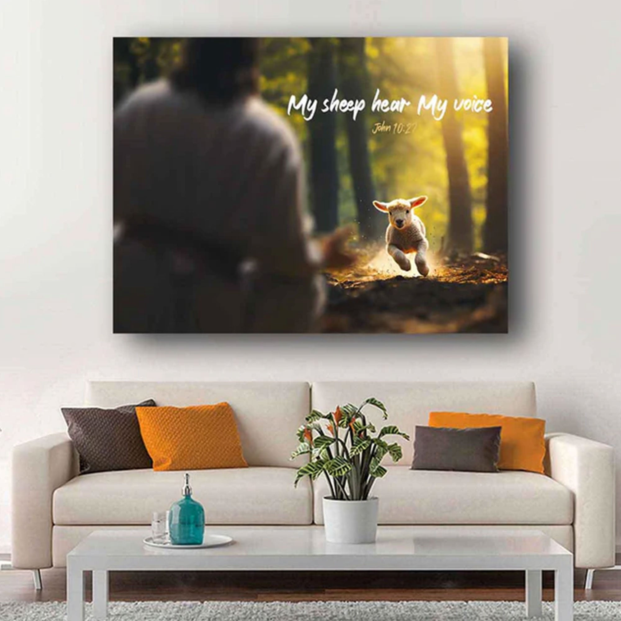 “My Sheep Hear My Voice” Canvas Print, Christian Shepherd Wall Art, Jesus Faith Decor, Inspirational Scripture Artwork