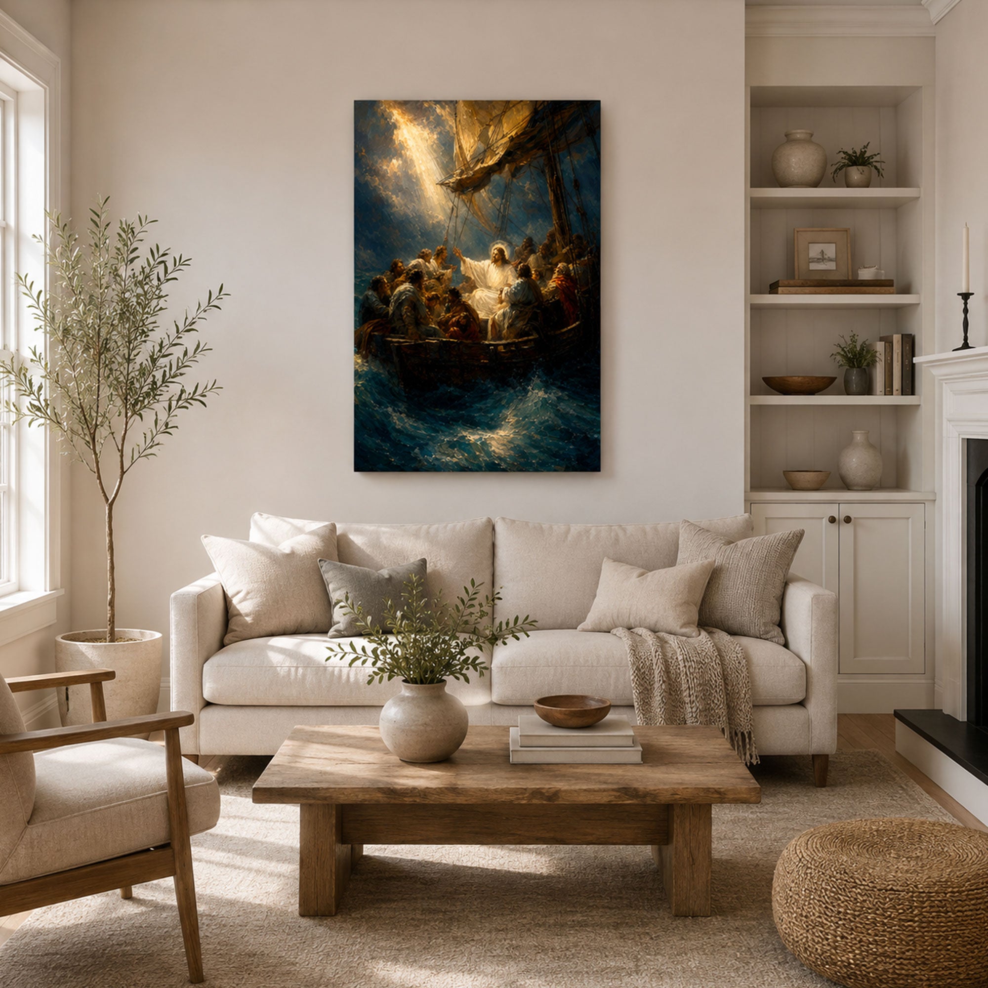 Jesus Calms the Storm Canvas Print, Mark 4:39 Christian Wall Decor, Peace Be Still Faith Gift