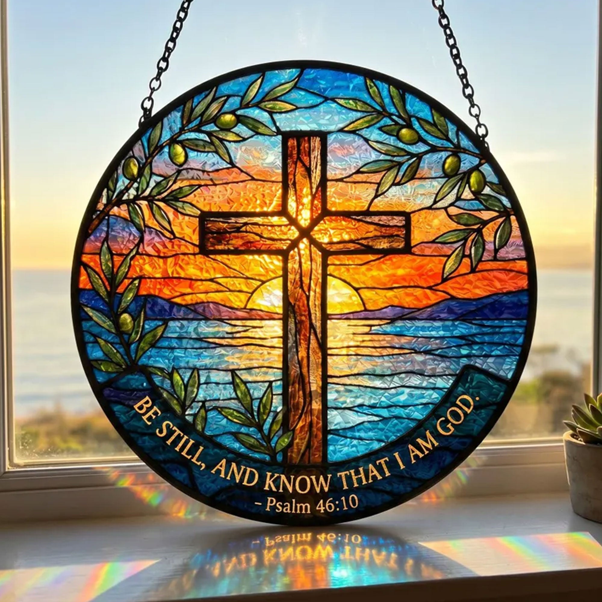 Psalm 46:10 Cross Suncatcher, Be Still and Know That I Am God, Christian Window Hanging