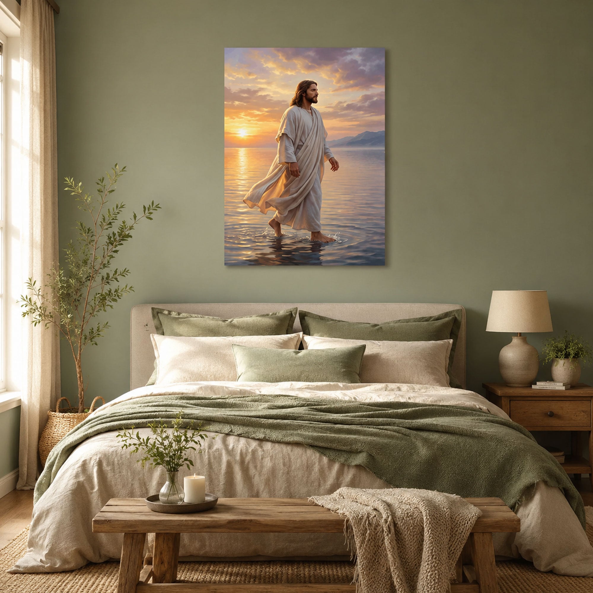 Jesus Walking on Water Canvas Wall Art, Religious Christian Home Decor, Faith Inspired Artwork