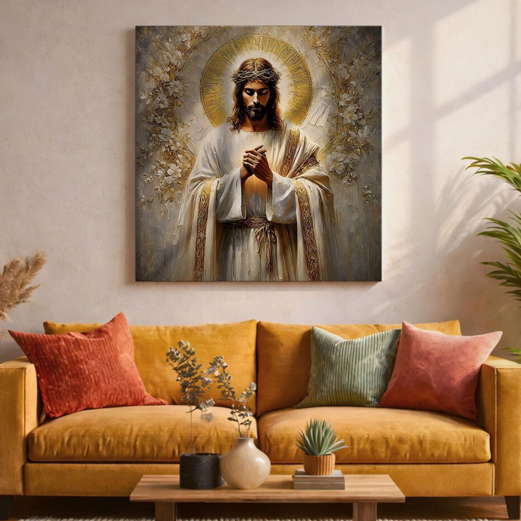 Jesus Christ Canvas Print, Christ the Redeemer Christian Wall Art, Prayer Home Decor