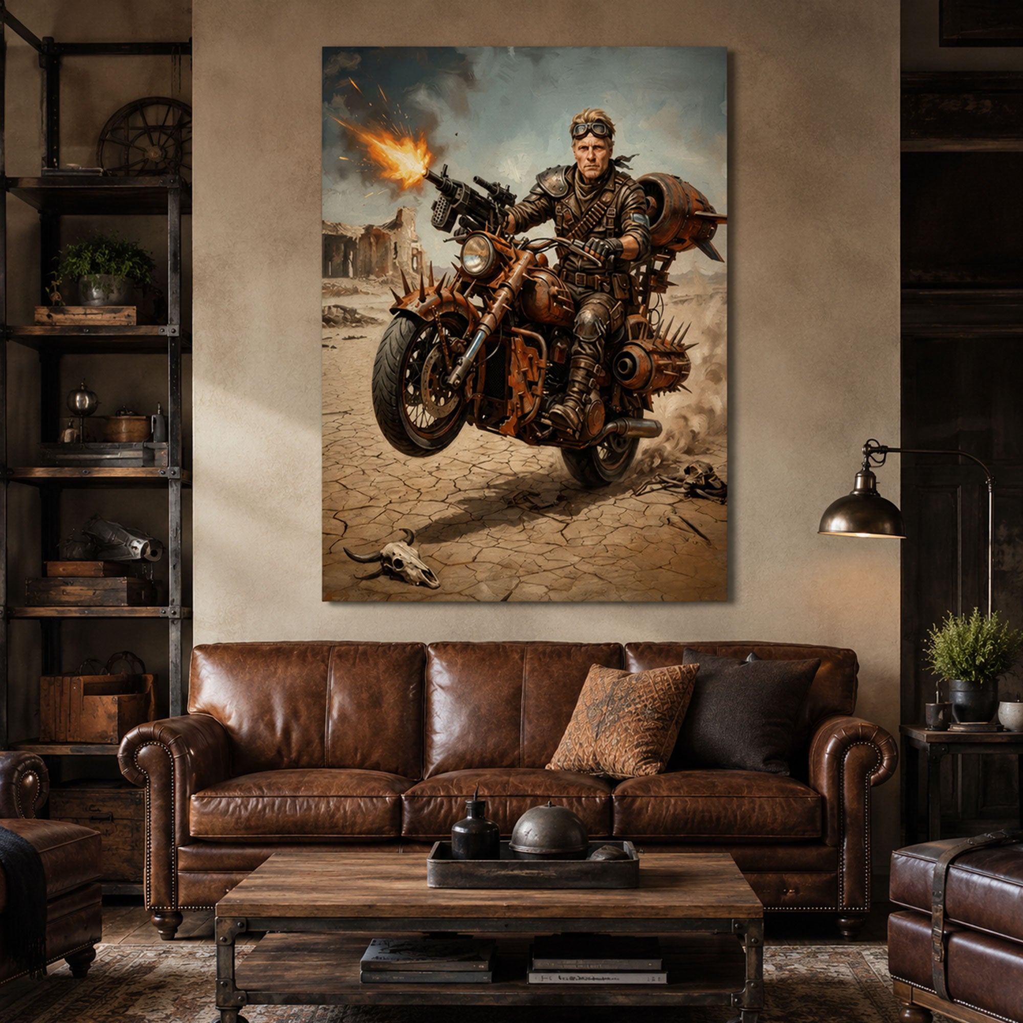 Custom Face For Dad Mad Rider Canvas, Personalized Post-Apocalyptic Biker Portrait, Funny Father’s Day Gift