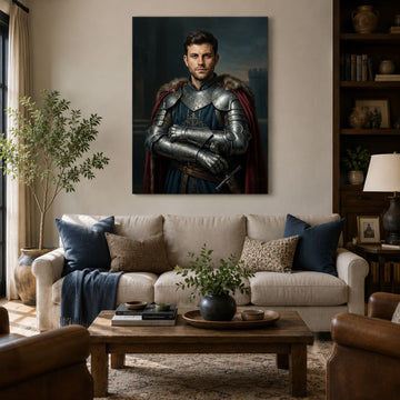 Dad The Family Knight Canvas, Custom Face Wall Art, Funny Gift From Kids For Father’s Day