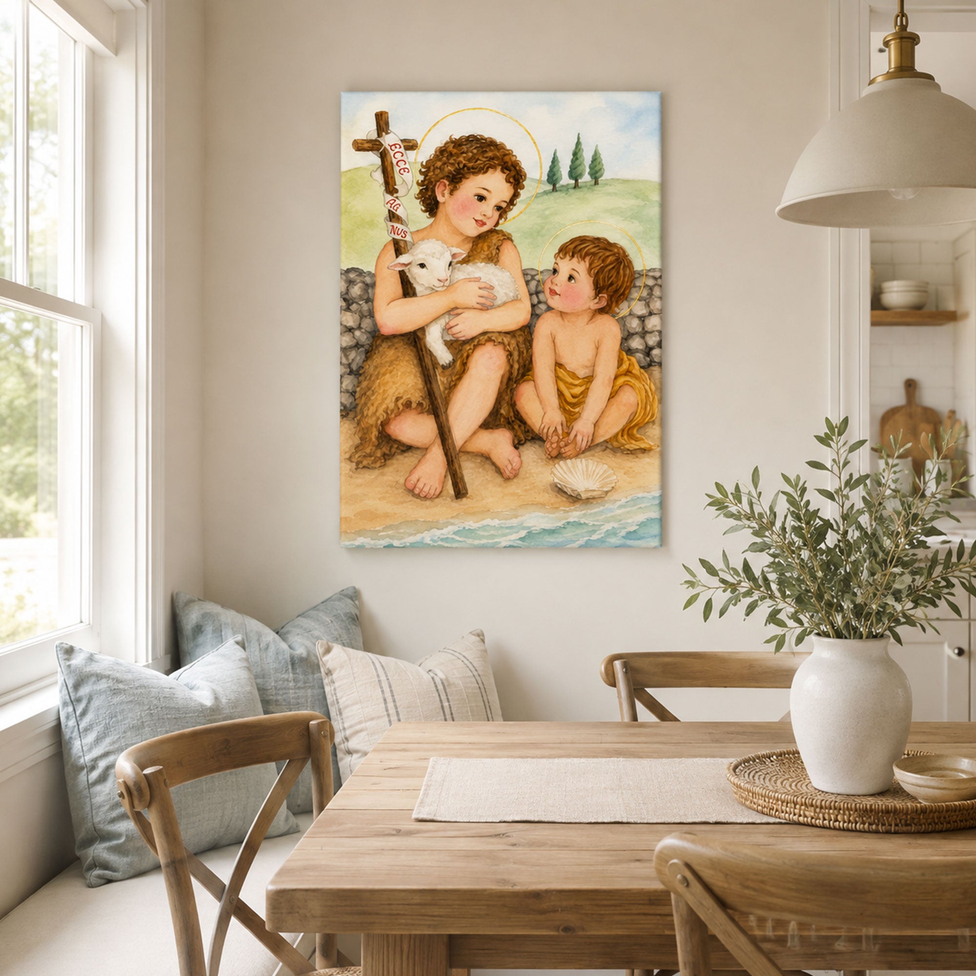 Child Jesus and Saint John the Baptist Canvas Print, Lamb of God Catholic Wall Decor