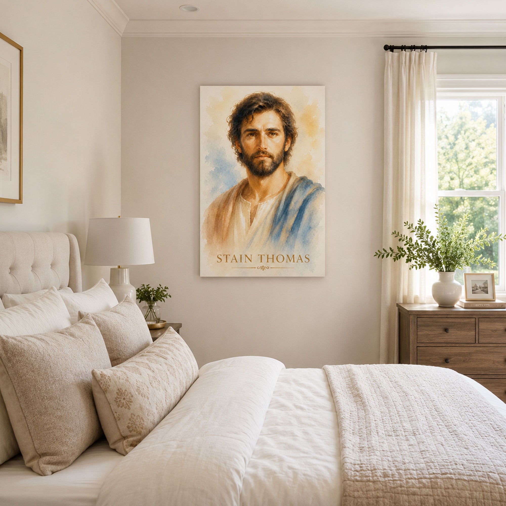 Saint Thomas the Apostle Watercolor Canvas Print, Christian Faith Decor