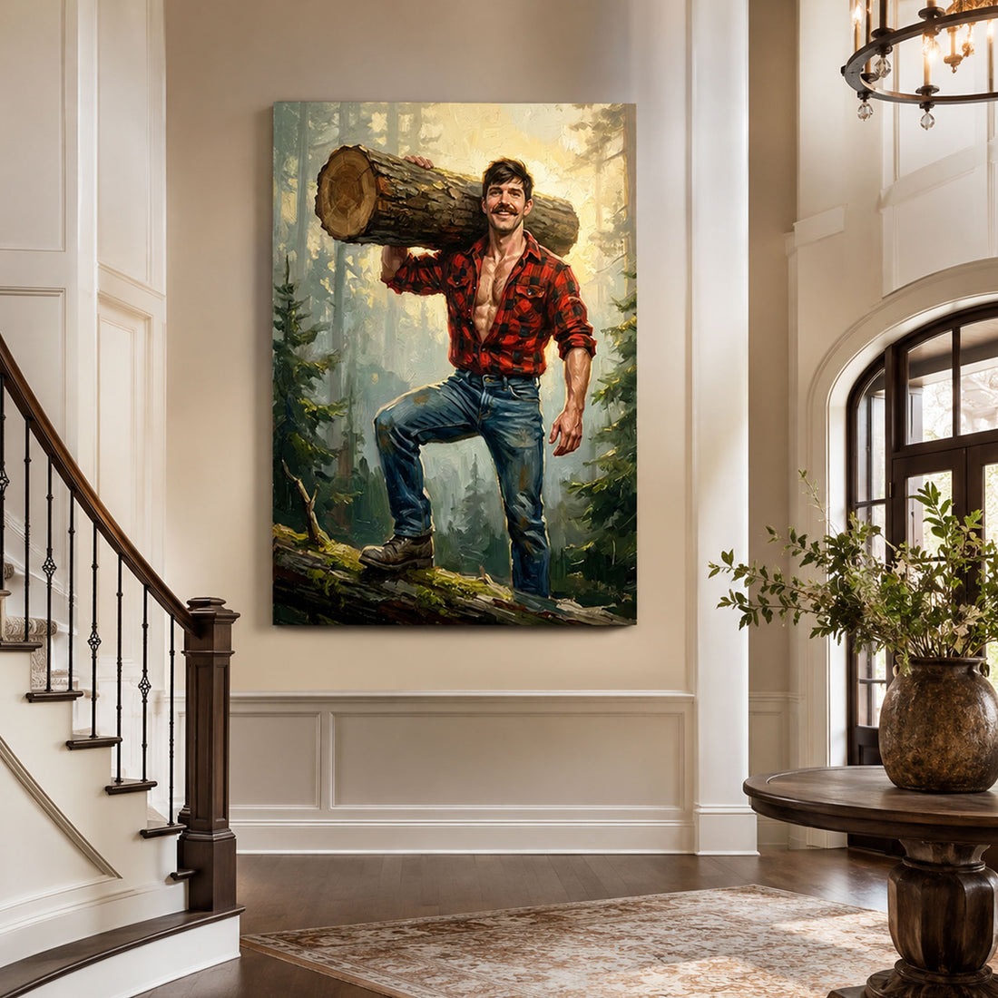 Custom Face For Dad Lumberjack Canvas, Personalized Woodsman Portrait, Funny Father’s Day Gift
