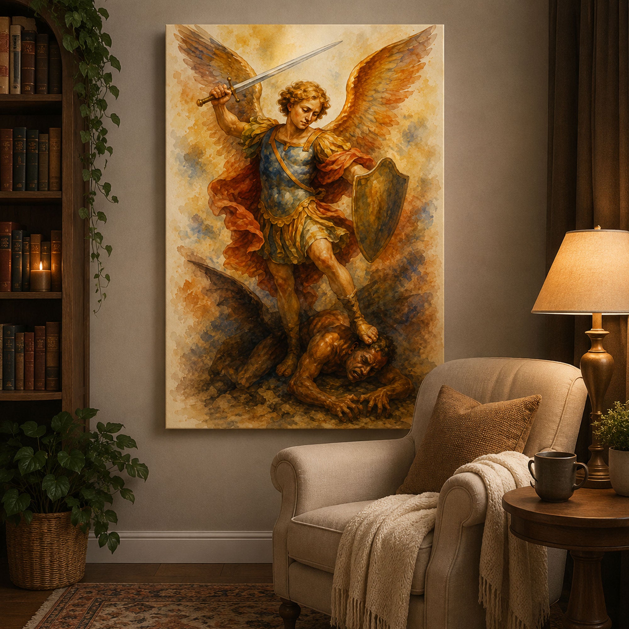 Saint Michael Archangel Canvas Print, Defeating Evil Catholic Wall Art, Guardian Faith Home Decor