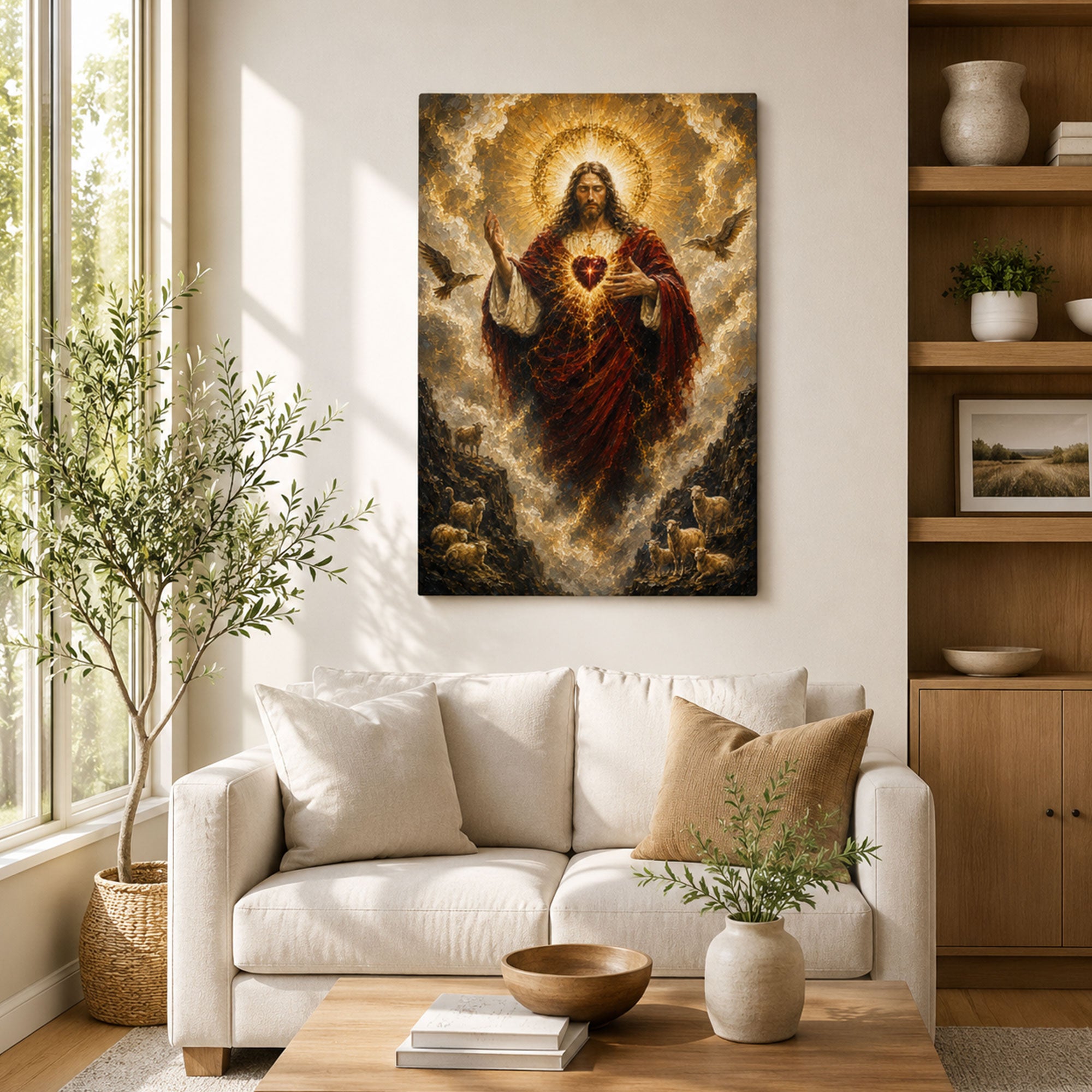 Sacred Heart of Jesus Good Shepherd Canvas Print, Catholic Christian Wall Decor, Faith Gift