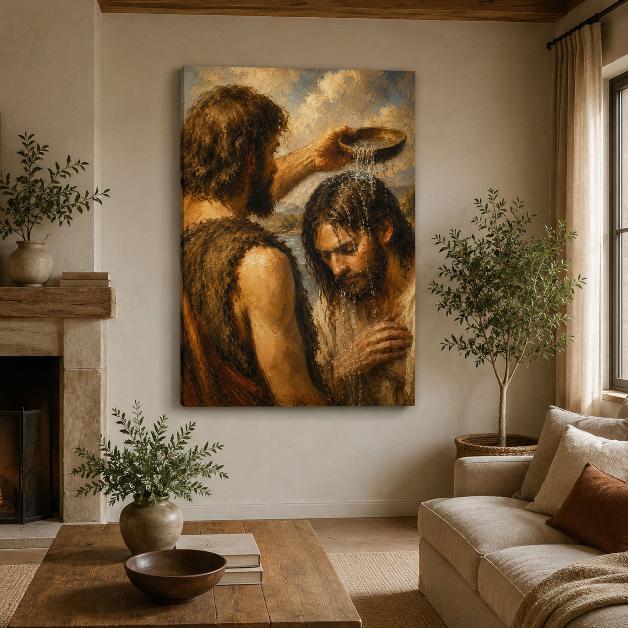 Baptism of Jesus Canvas Print, John the Baptist Christian Wall Art, Bible Story Faith Home Decor