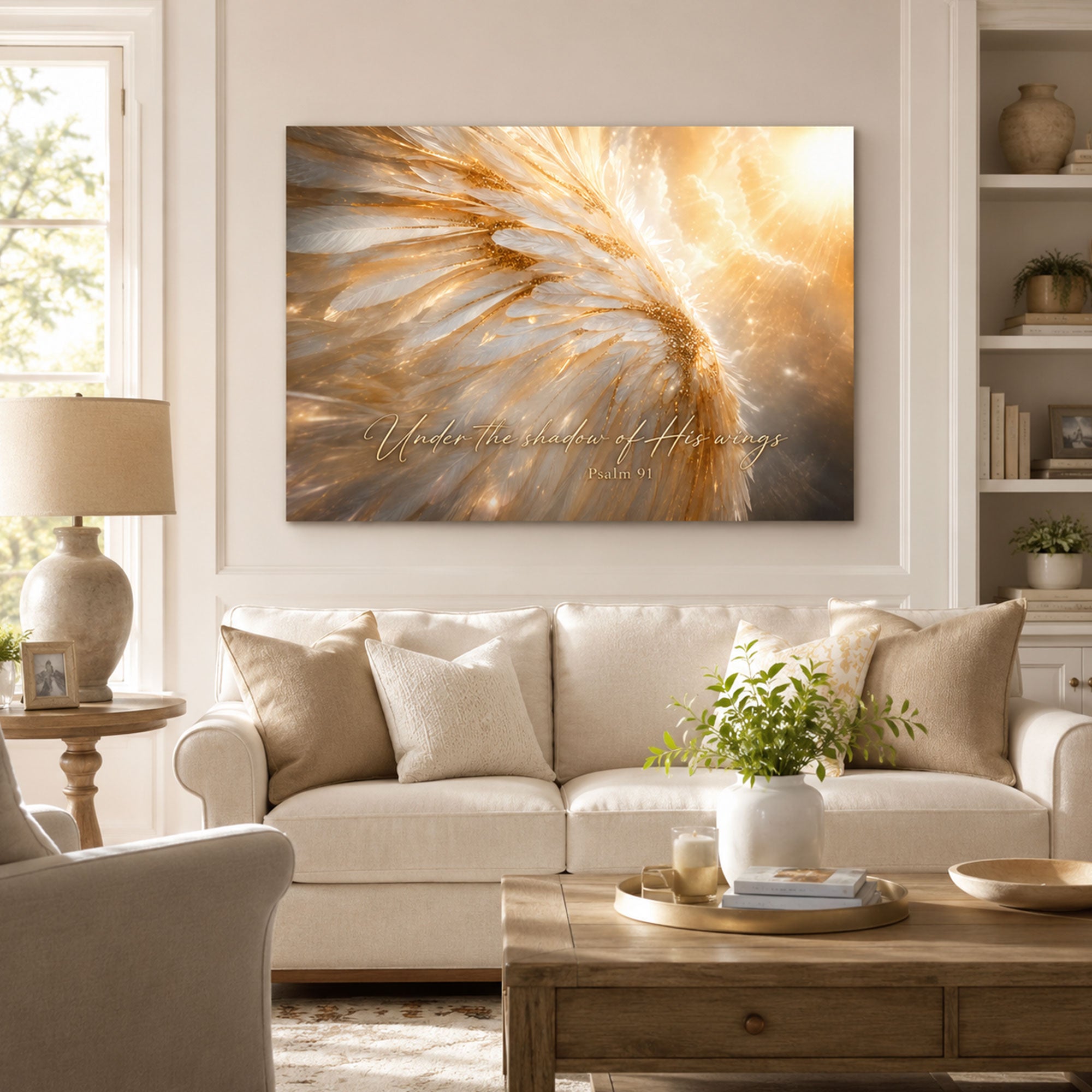 Psalm 91 Angel Wings Canvas Print, Christian Home Decor