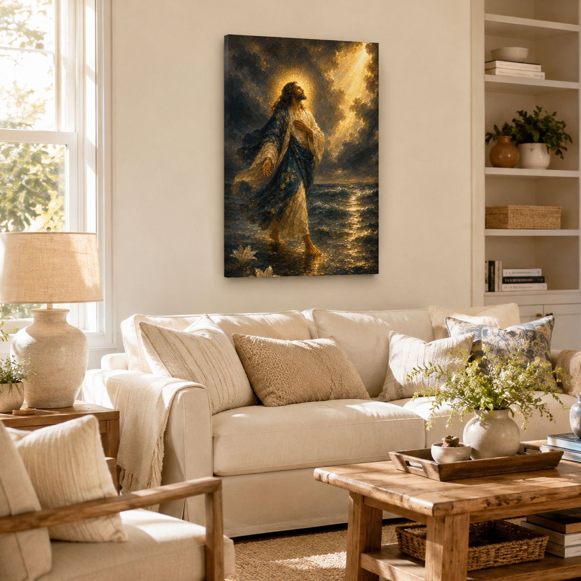 Jesus Walking on Water Canvas Print, Matthew 14:25 Christian Wall Decor, Walk by Faith Gift