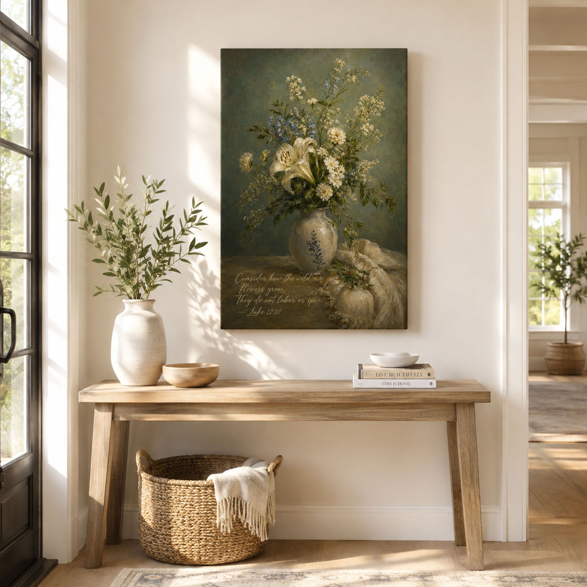 Consider the Wildflowers Canvas Print, Luke 12:27 Christian Wall Decor, Bible Verse Faith Gift
