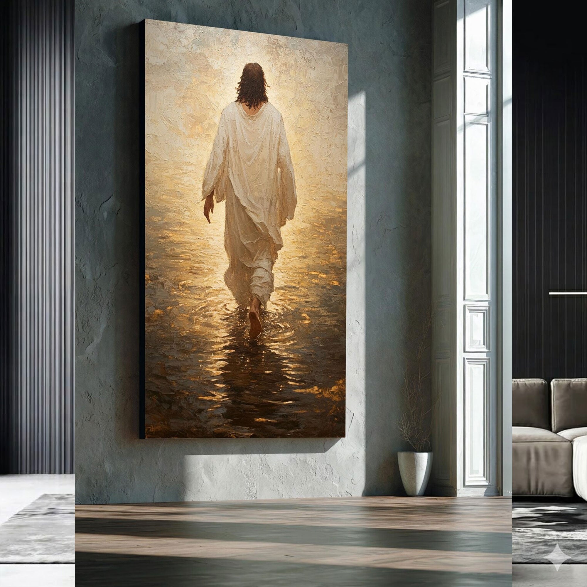 Jesus Walking on Water Canvas Print, Christian Faith Wall Art, Spiritual Religious Decor for Home Church Prayer Room