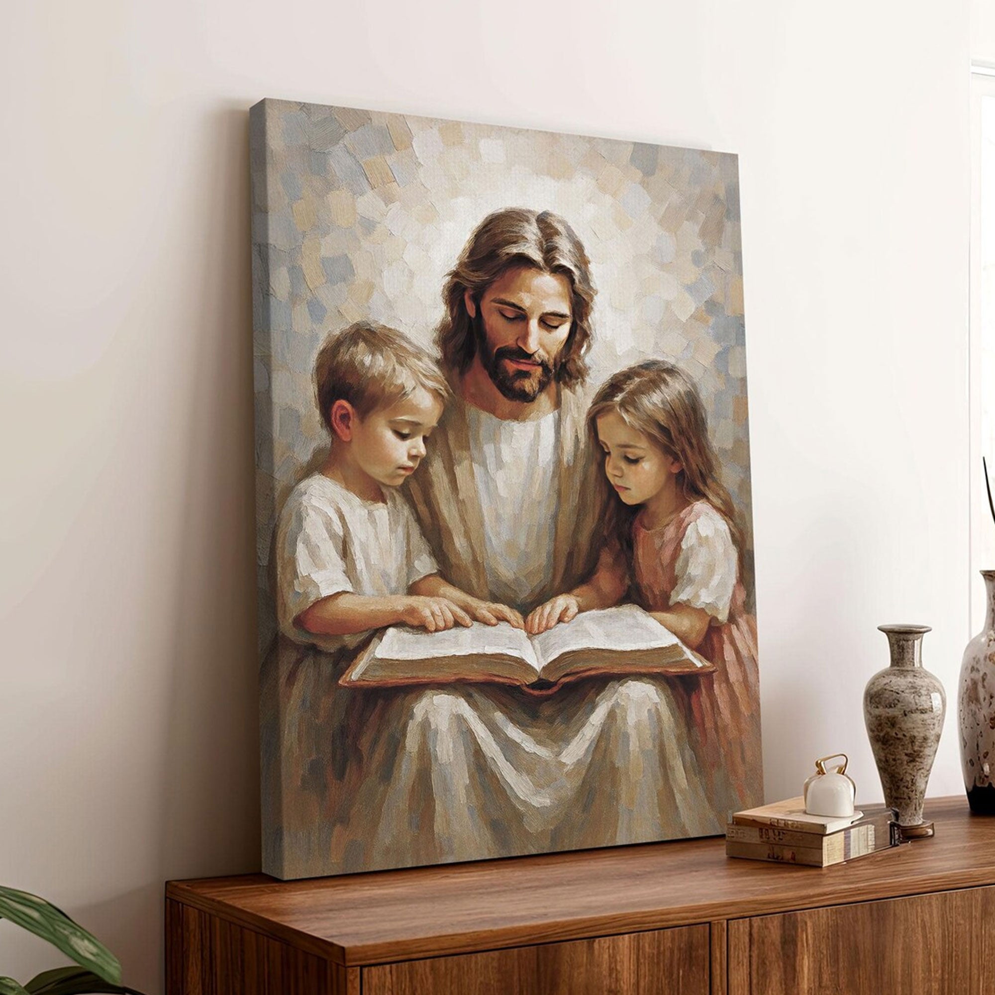 Jesus and Child Canvas Print, Jesus Teaching Children , Christian Religious Home Decor