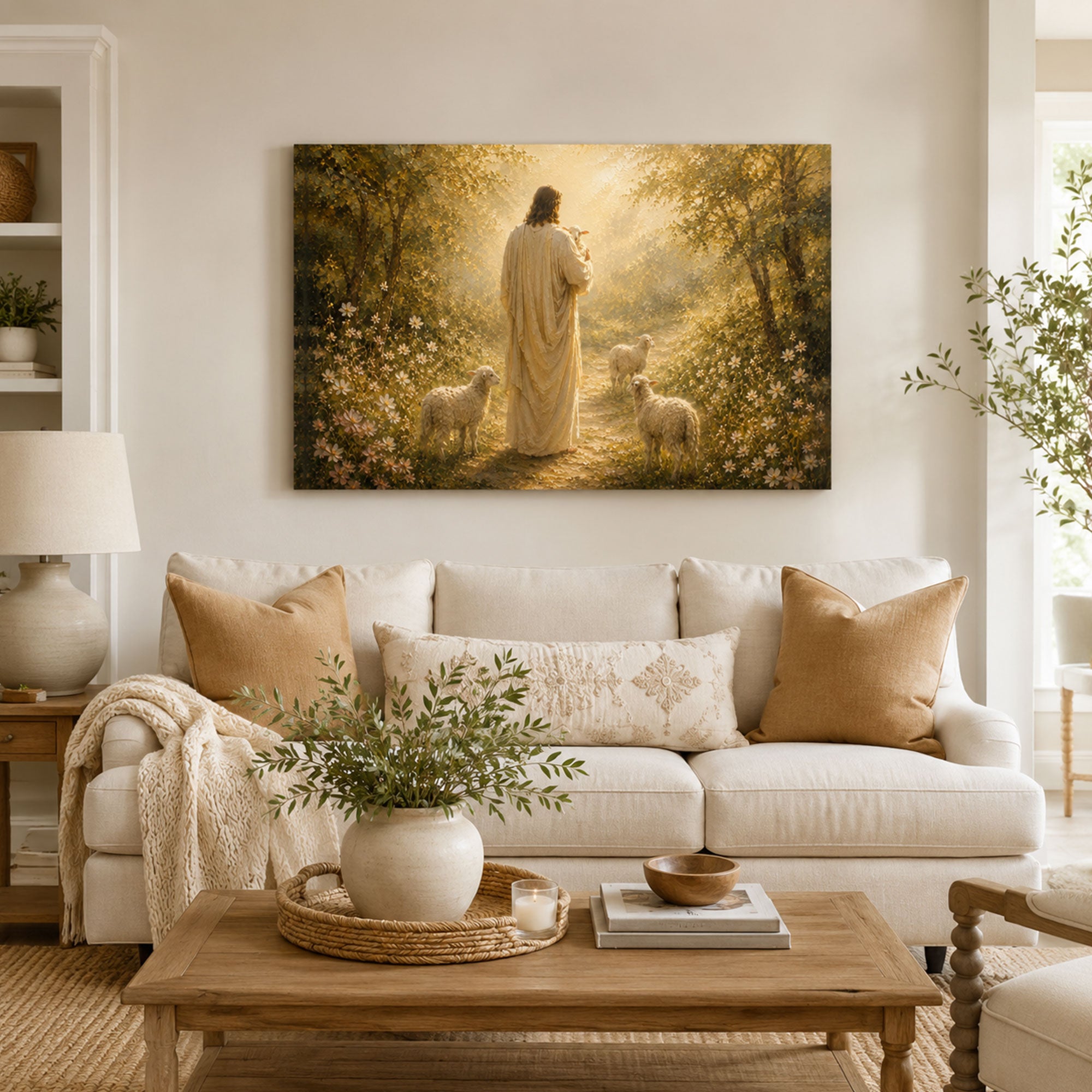 Jesus the Good Shepherd Canvas Print, Peaceful Christian Home Decor