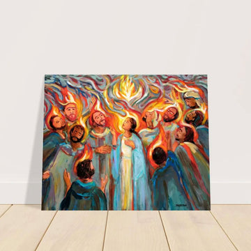 Pentecost Canvas Wall Art, Fire of the Holy Spirit with Mary and Disciples, Christian Faith Decor, Sacred Religious Artwork