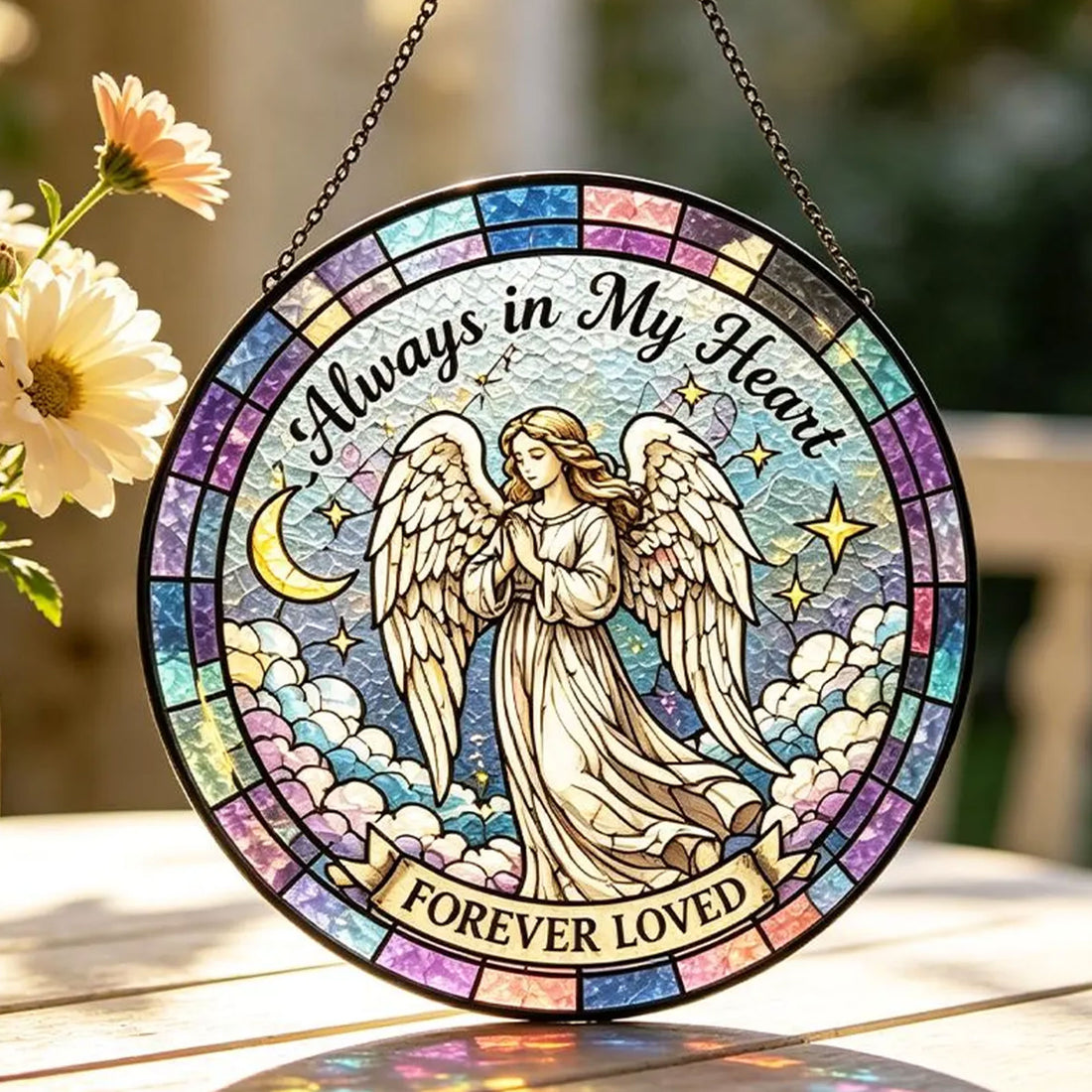Always in My Heart Angel Suncatcher, Forever Loved Memorial Window Hanging, Sympathy Gift