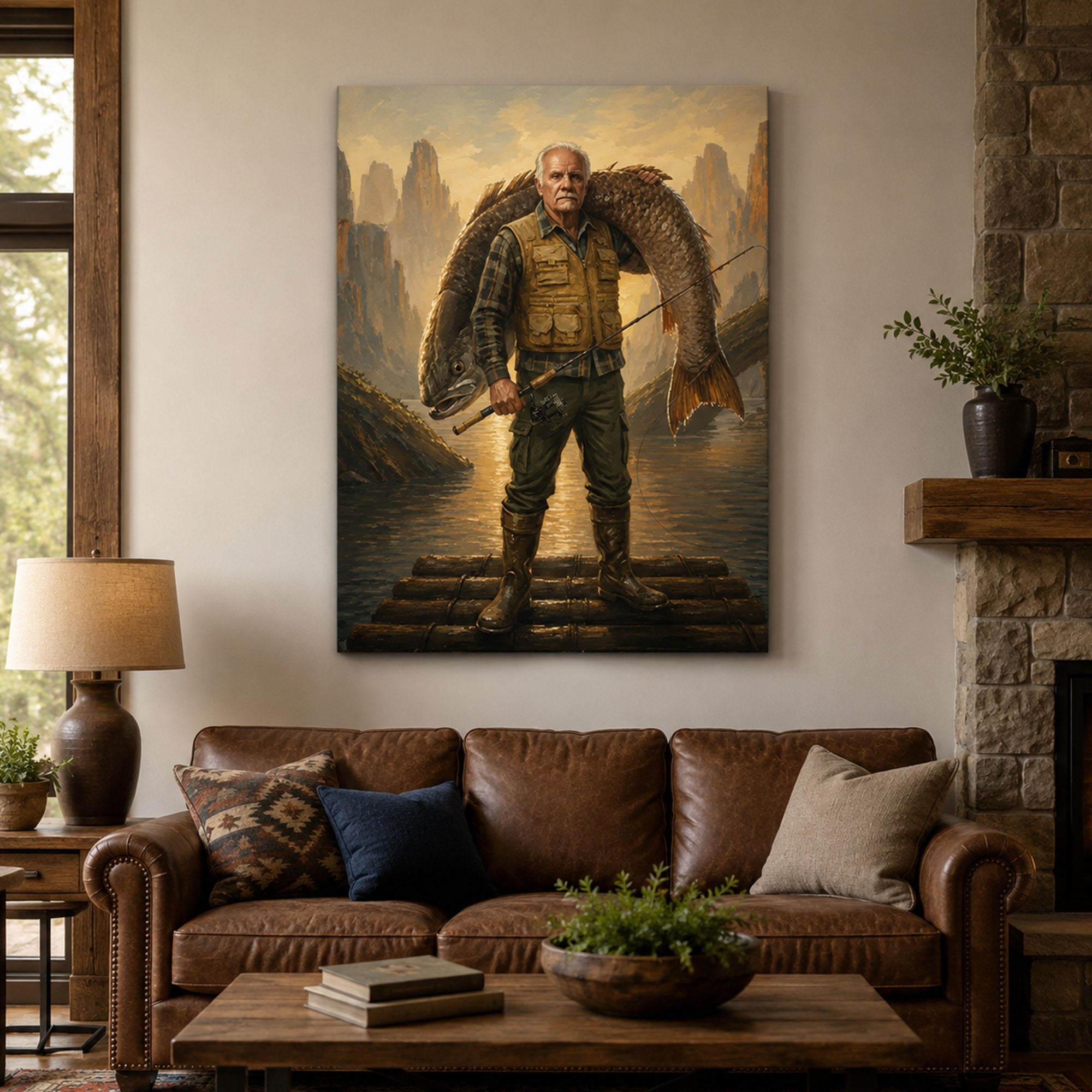 Custom Face For Dad Epic Fisherman Canvas, Personalized Angler Portrait, Funny Father’s Day Gift