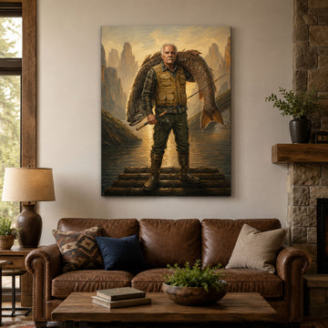 Custom Face For Dad Epic Fisherman Canvas, Personalized Angler Portrait, Funny Father’s Day Gift