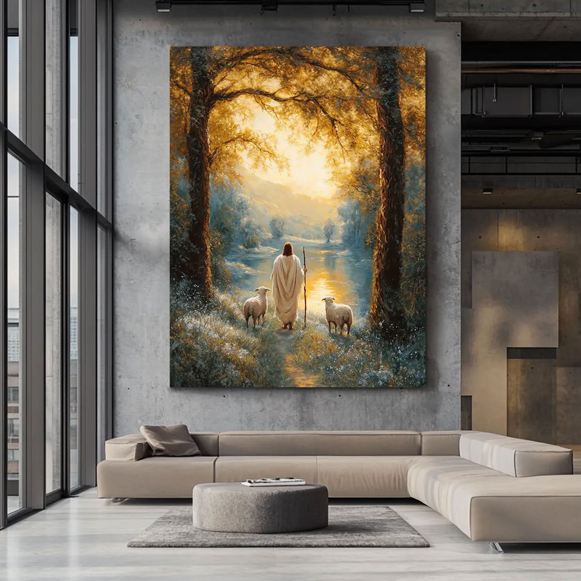 Jesus the Good Shepherd Canvas Art, Christian Faith Wall Decor, Peaceful Religious Home Artwork