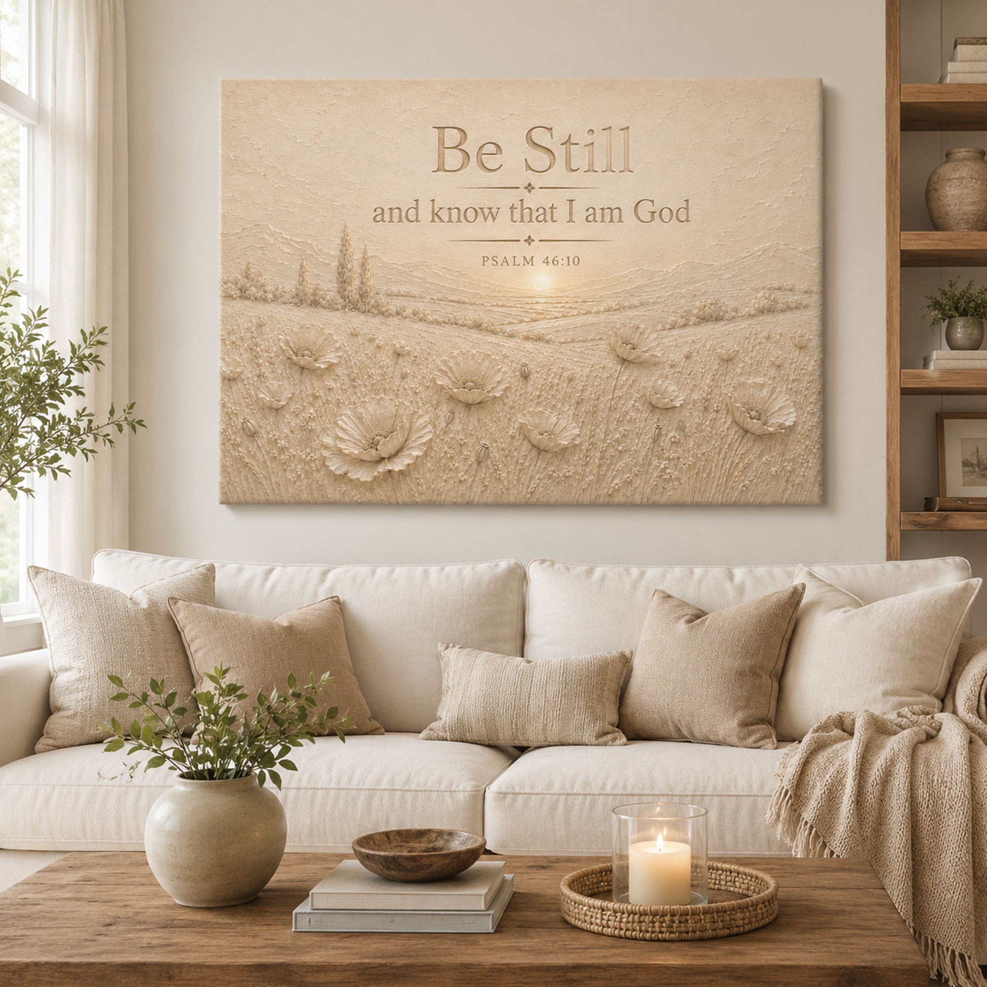 Be Still and Know Psalm 46:10 Canvas Print Neutral Christian Wall Art Floral Scripture Home Decor