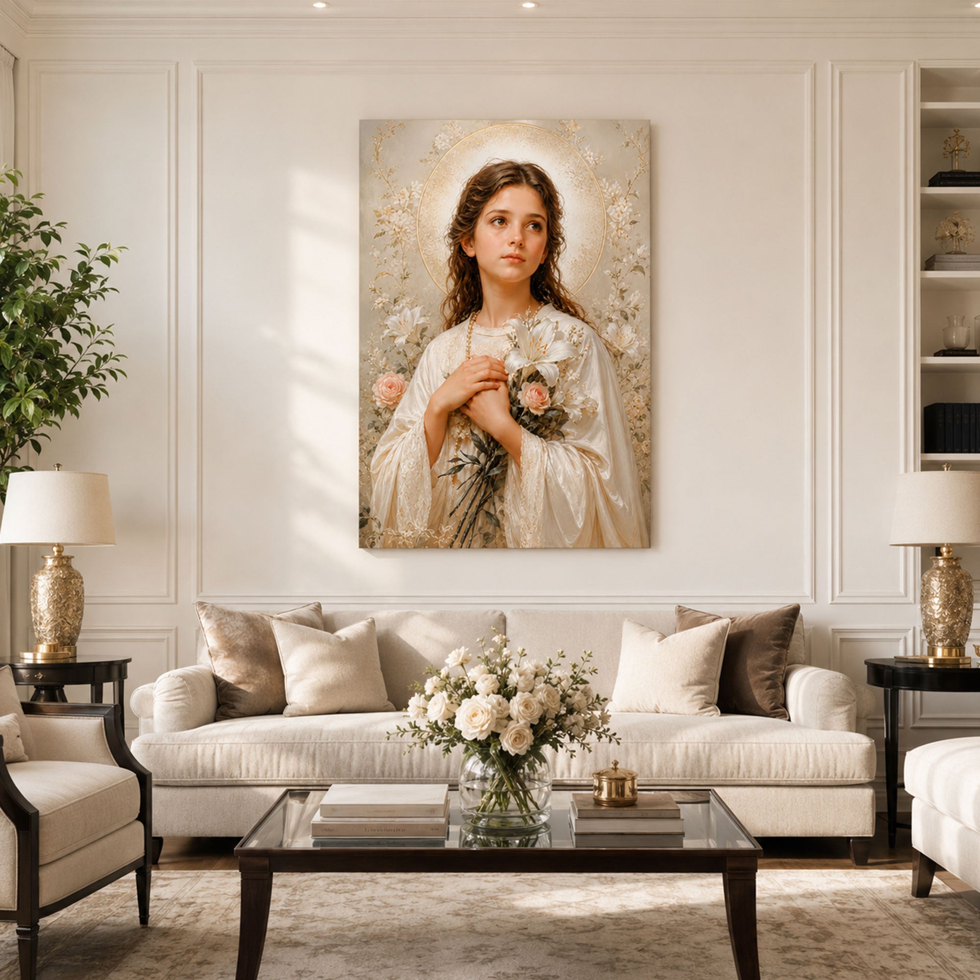 Saint Maria Goretti Canvas Print, Catholic Young Saint Wall Art, Lily and Rose Faith Home Decor Gift