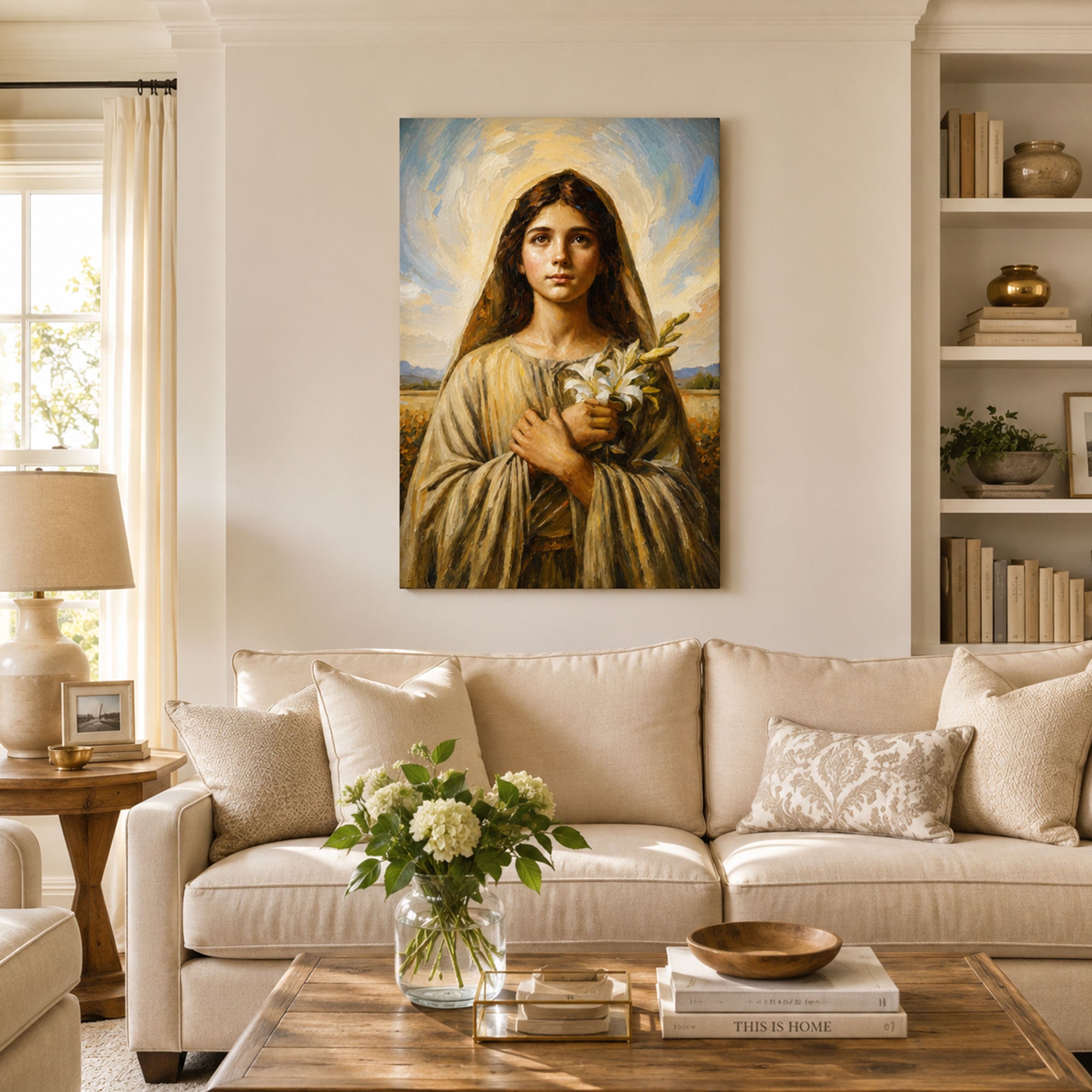 Saint Maria Goretti Canvas Print, Catholic Young Saint Wall Art, Lily Flower Faith Home Decor Gift
