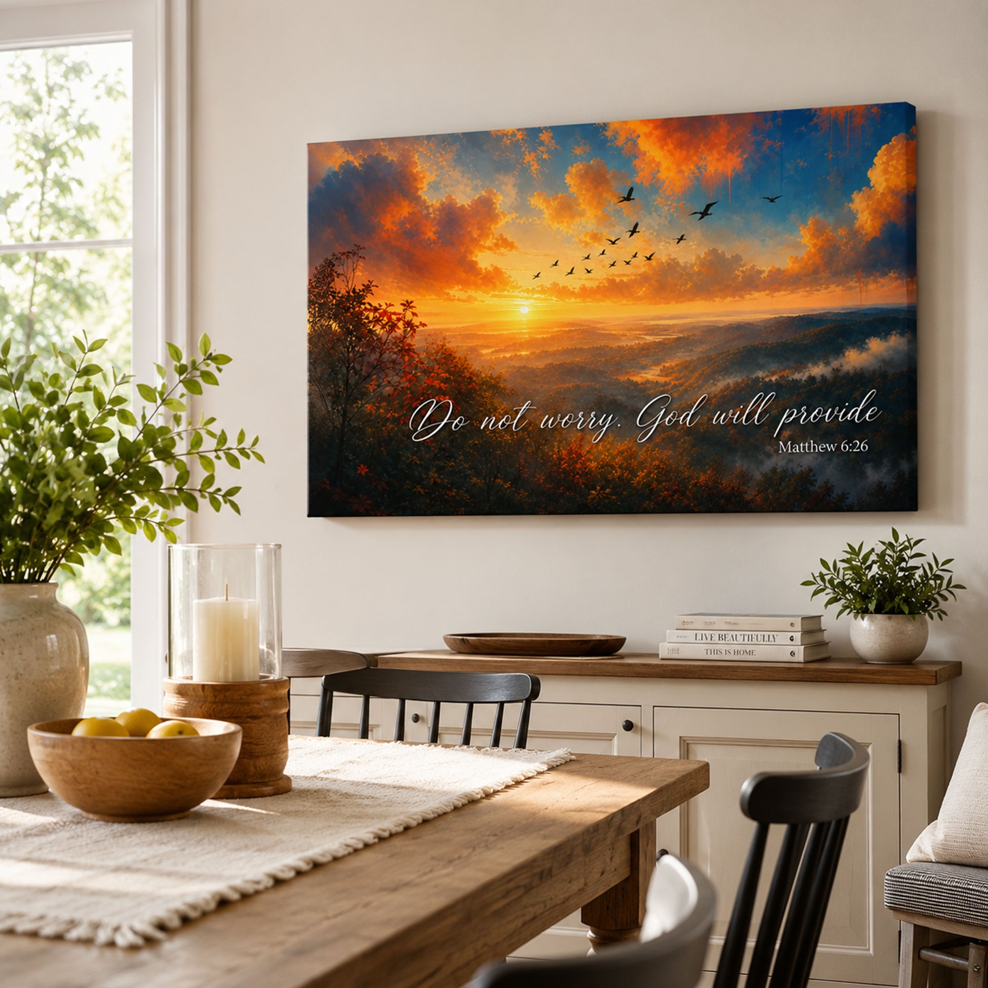 Matthew 6:26 God Will Provide Canvas Print, Christian Home Decor