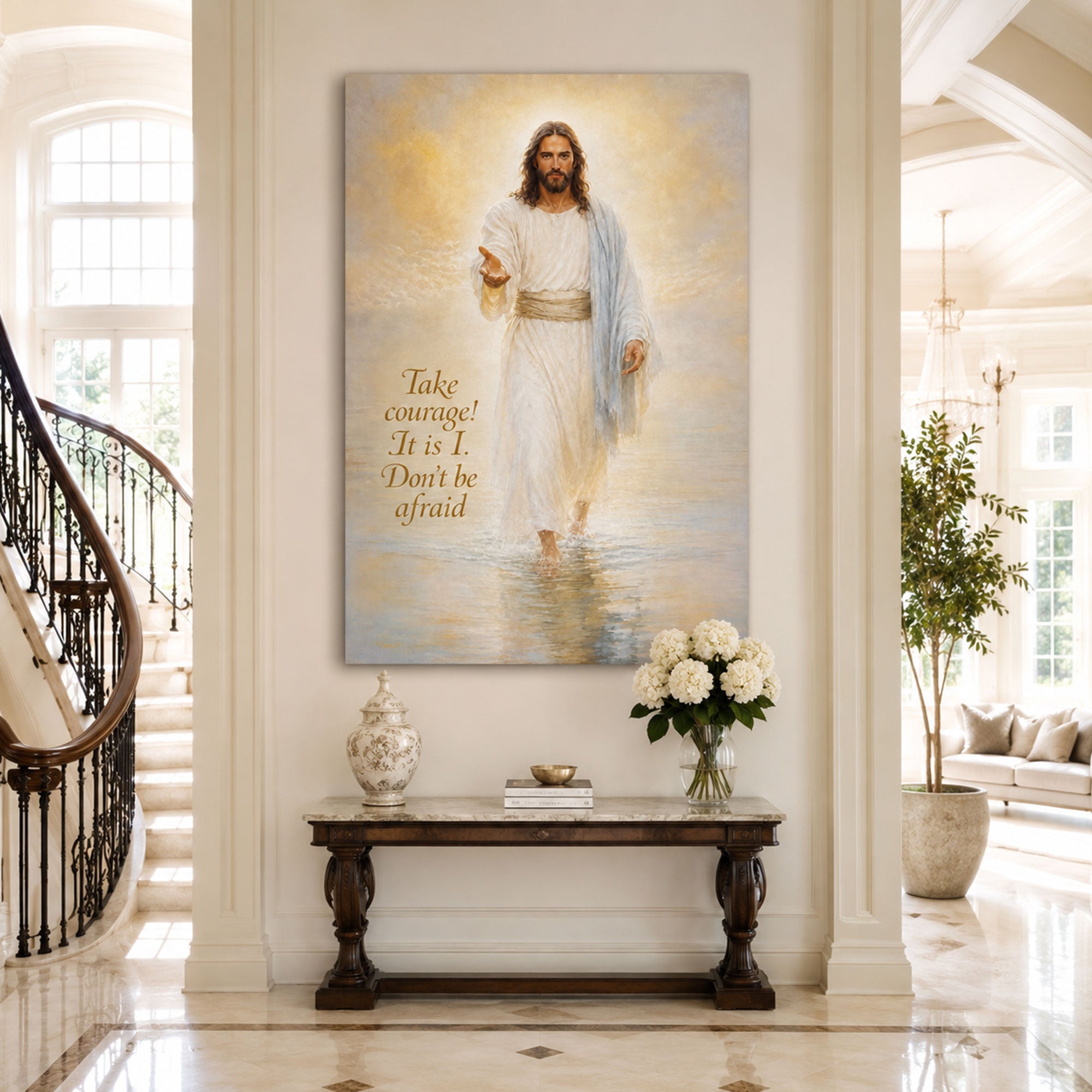 Fear Not Jesus Walking on Water Canvas Art, Spiritual Christian Home Decor, Biblical Encouragement Artwork
