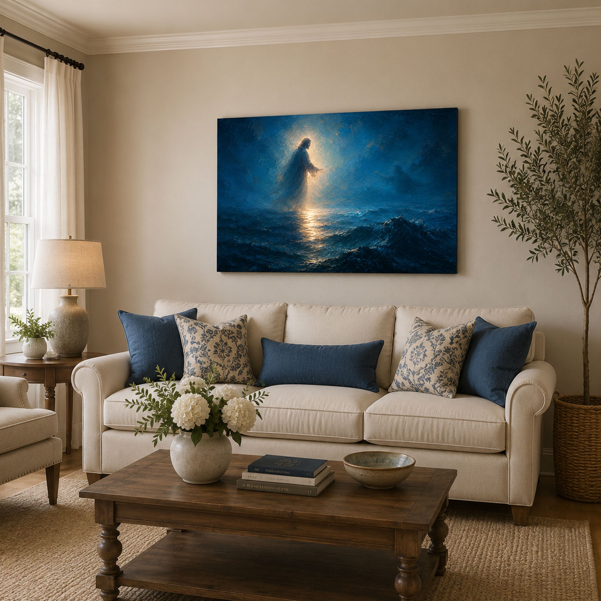 Matthew 14 Jesus Walking on Water Canvas Print, Christian Home Decor