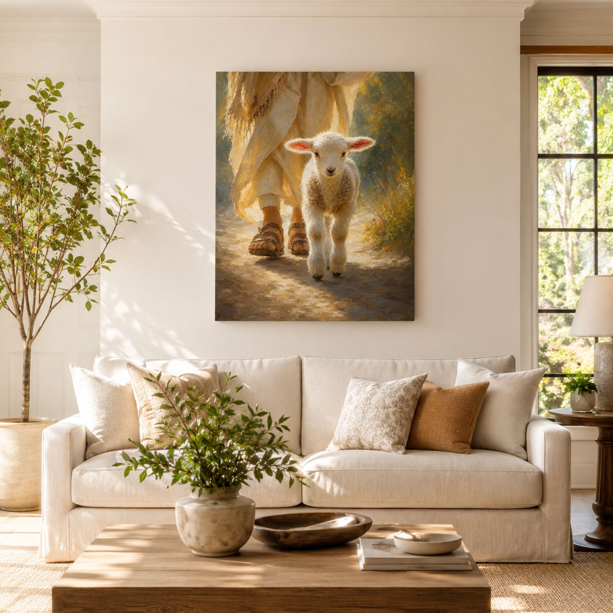 Follow Me Jesus and Lamb Canvas Print, Good Shepherd Christian Wall Decor, Faith Gift