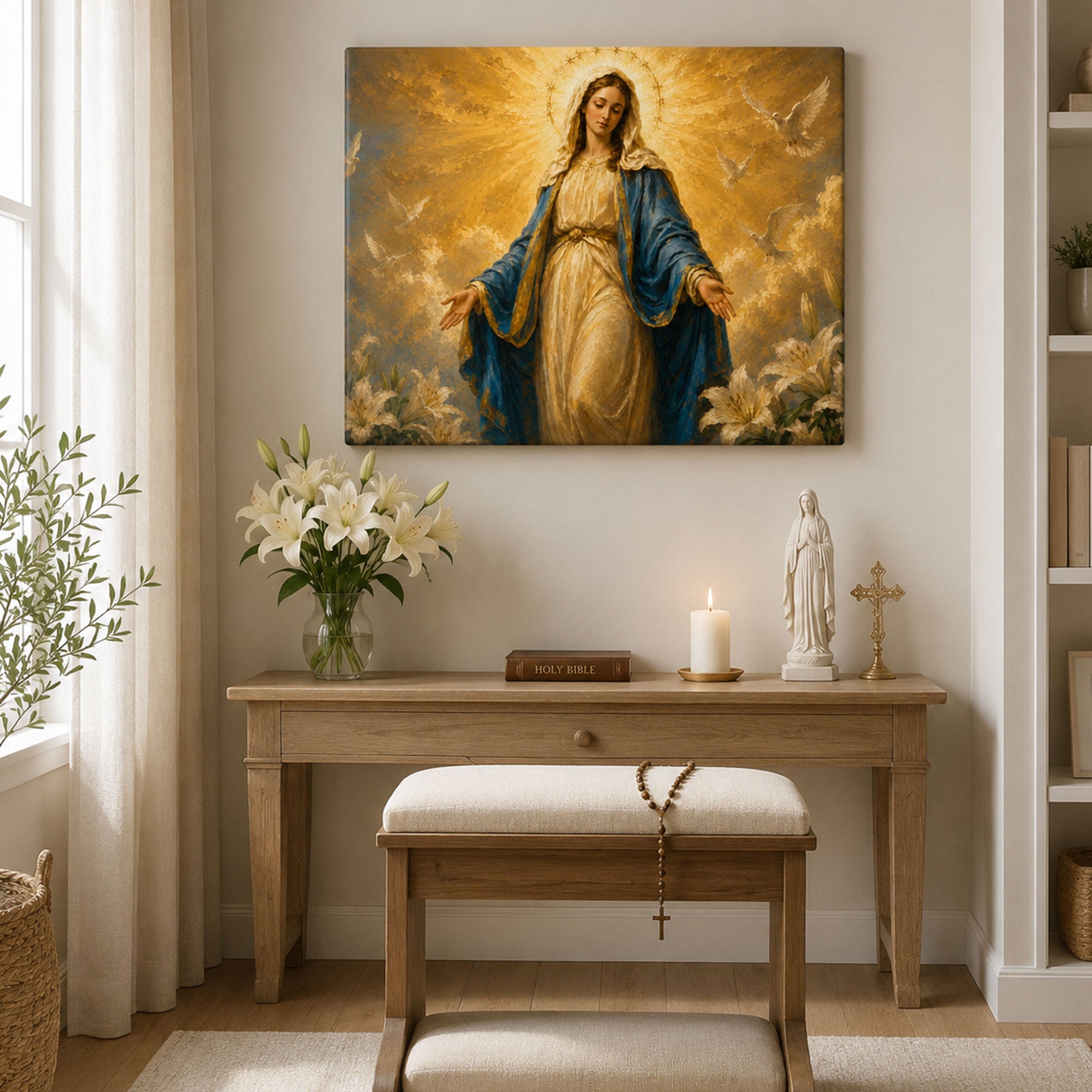 Blessed Virgin Mary Canvas Print, Our Lady Catholic Wall Decor, Marian Faith Gift