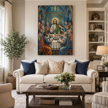 Last Supper Stained Glass Canvas Print, Christian Eucharist Wall Art, Catholic Faith Home Decor