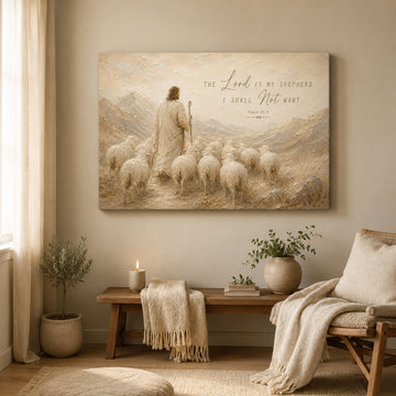The Lord Is My Shepherd Psalm 23 Canvas Print, Good Shepherd Christian Wall Art, Peaceful Faith Home Decor